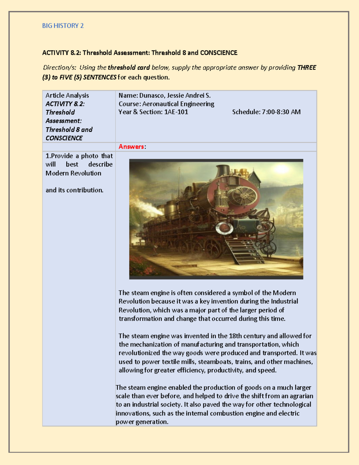 Activity 8.2 Threshold Assessment Threshold 8 and Conscience BIG