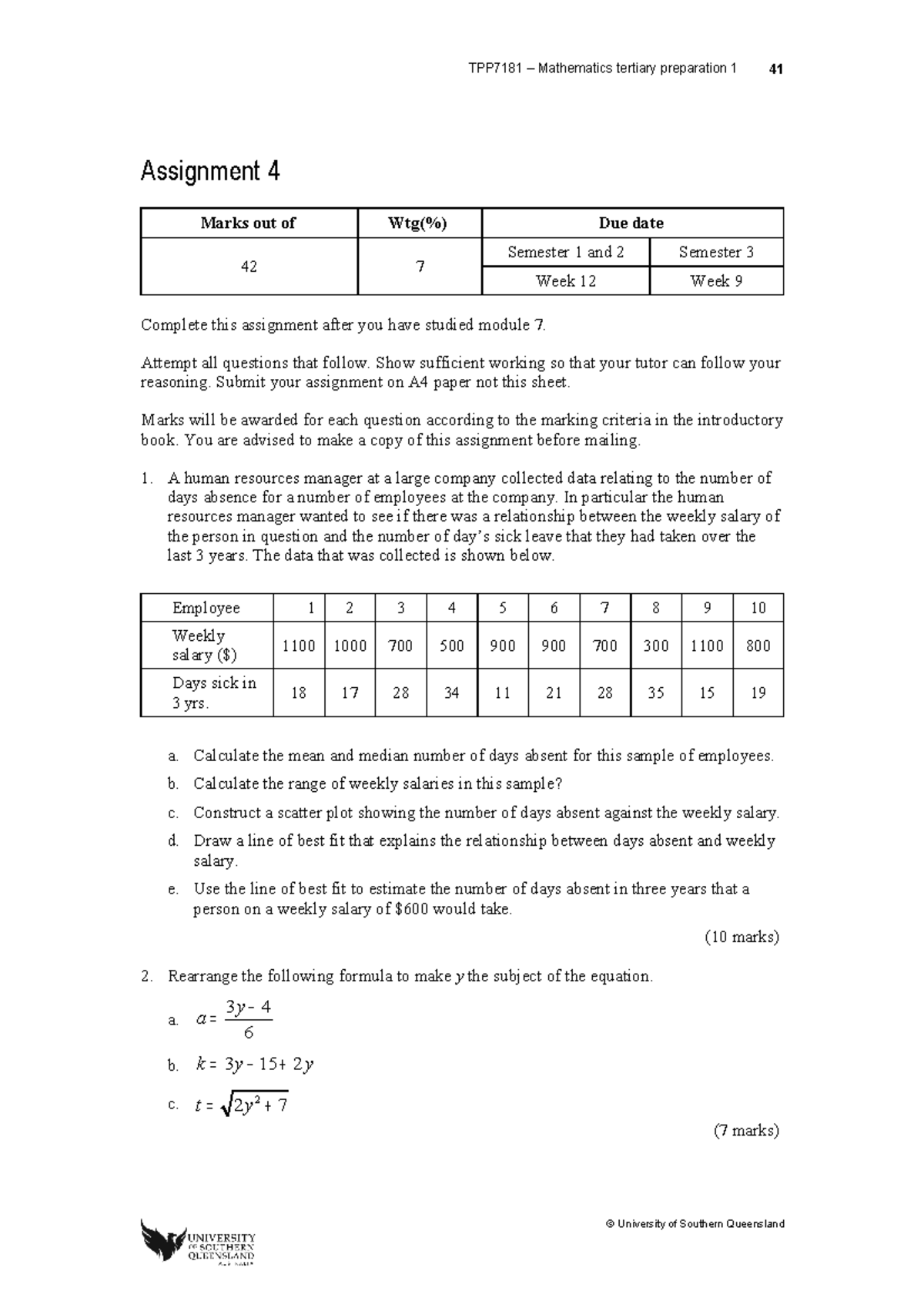 TPP7181 Assignment 4 2014 - TPP7181 Mathematics tertiary preparation 1 ...