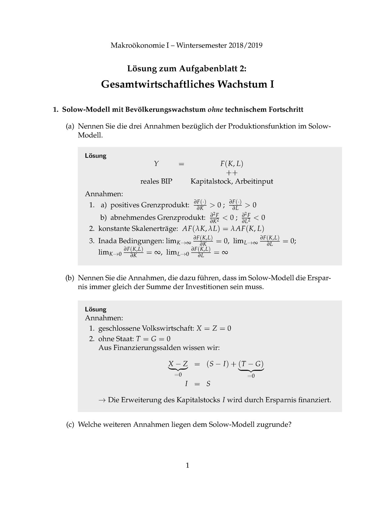 Lösung Aufgabenblatt 2 (update 19 - Makrookonomie I – Wintersemester ...