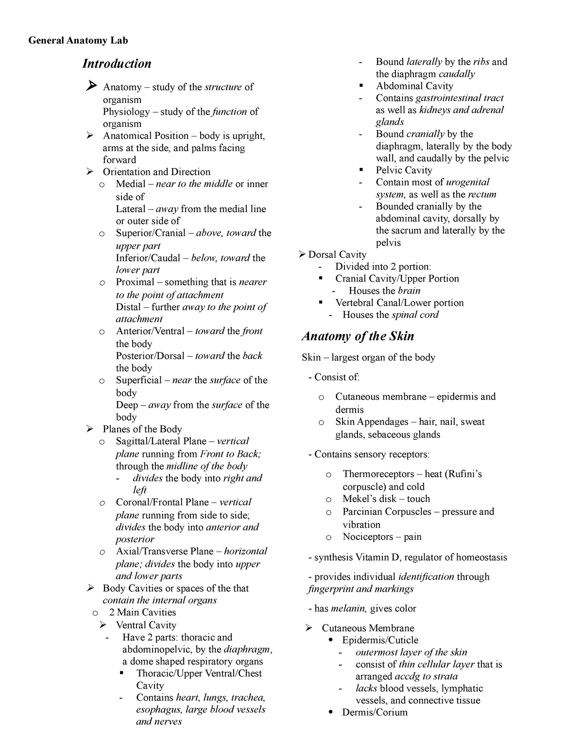 Gen Ana Lab Reviewer - General Anatomy Lab Introduction Anatomy – study ...