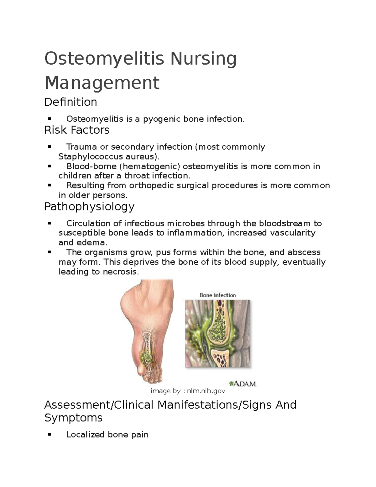 Osteomyelitis Nursing Management Osteomyelitis Nursing Management