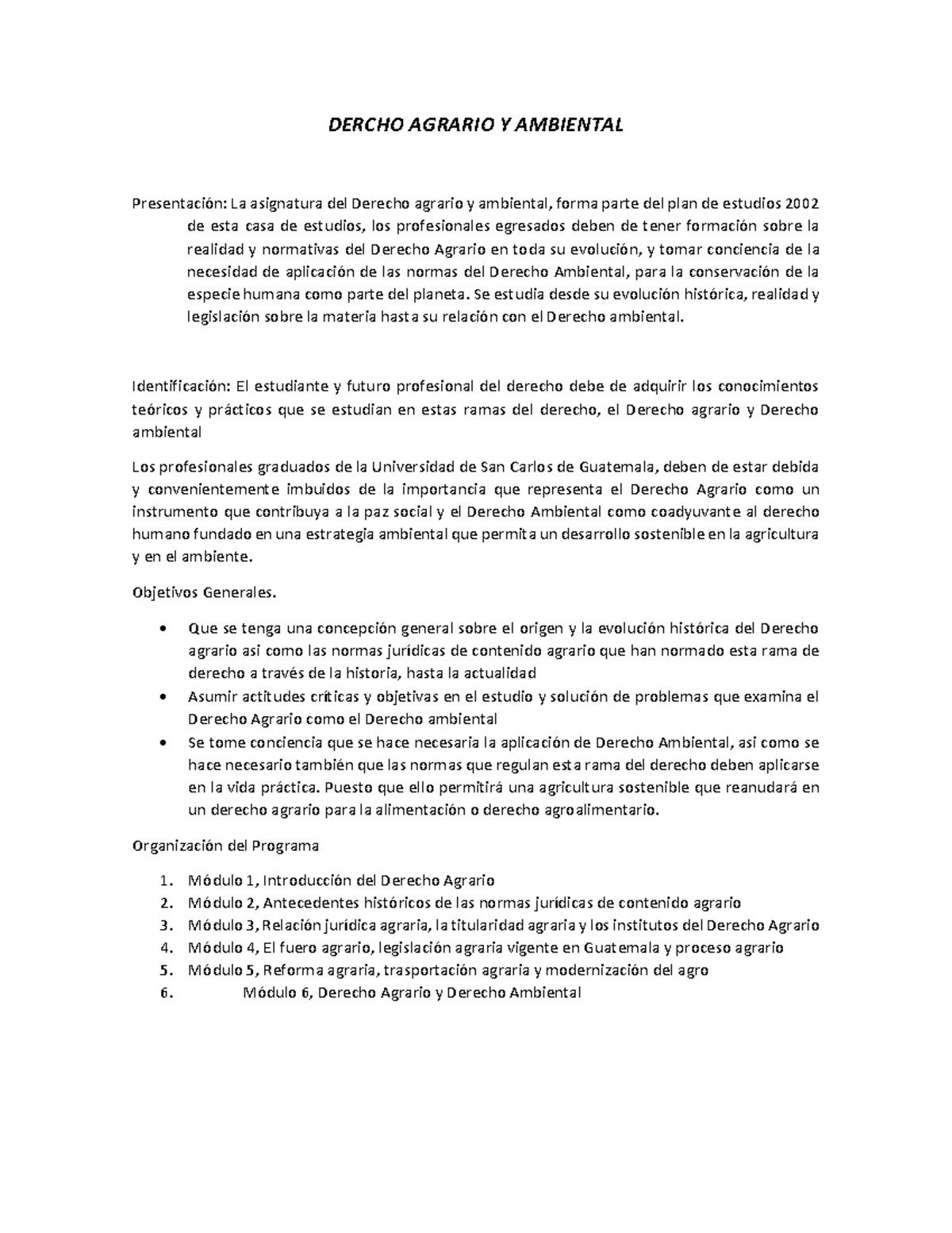 Derecho Agrario Completo - DERCHO AGRARIO Y AMBIENTAL Presentación: La ...