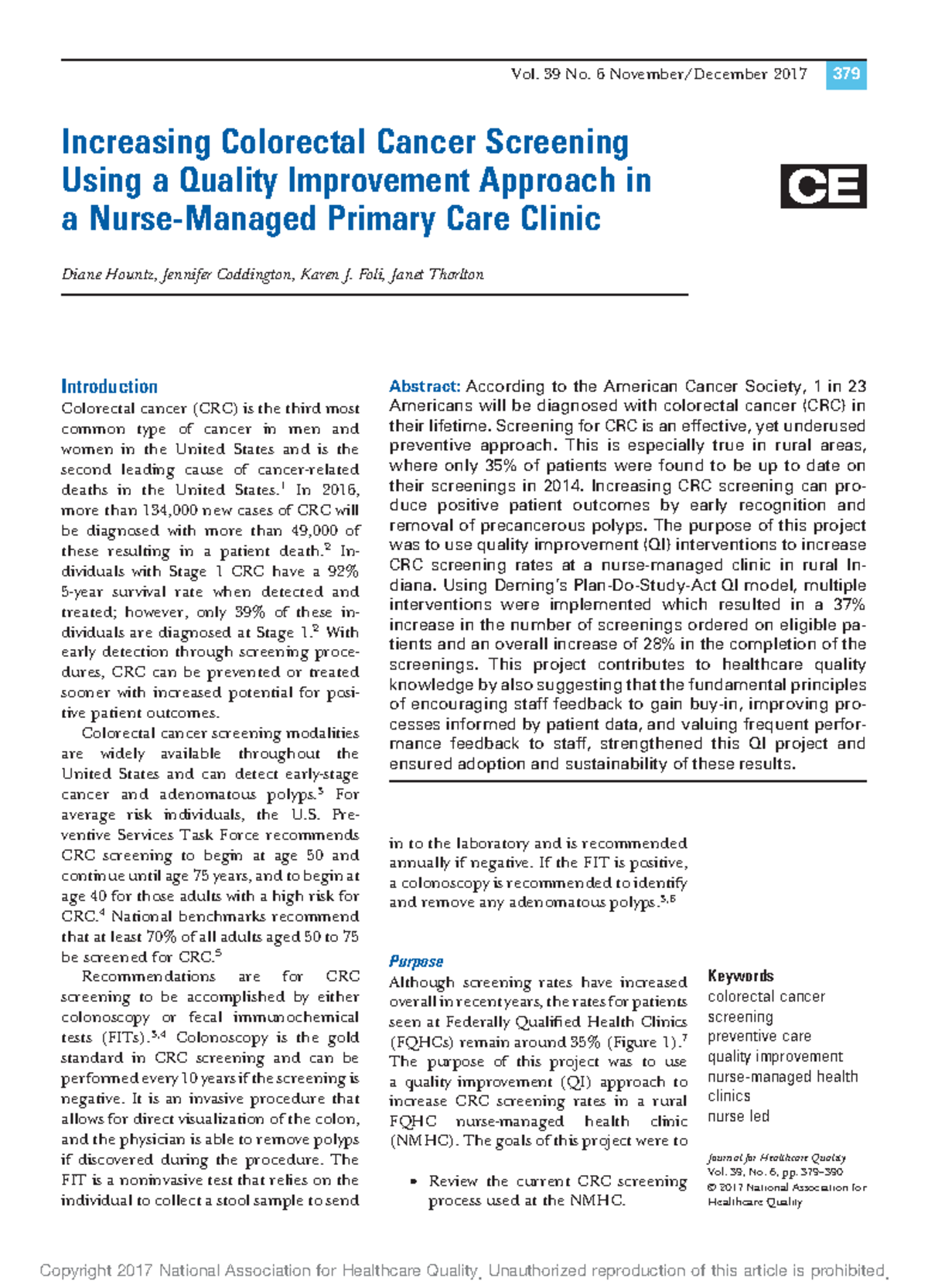 nursing journal articles colorectal cancer