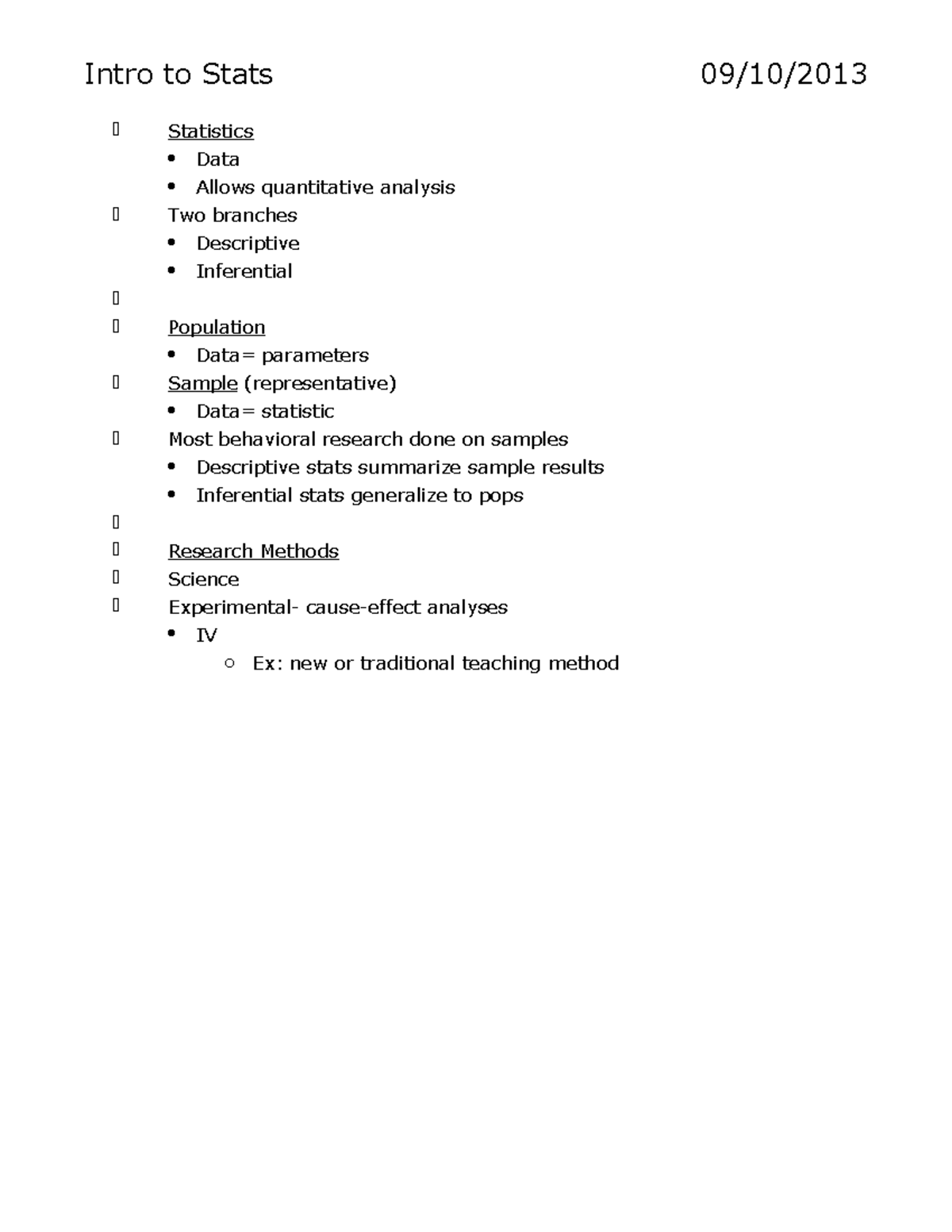 Statistics Notes - Intro to Stats 09/10/ Statistics Data Allows ...