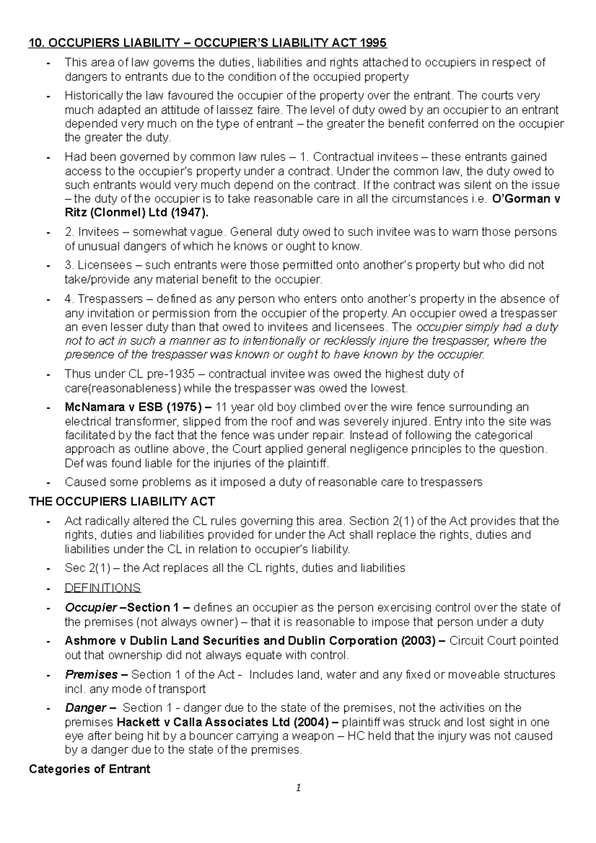 10. Occupiers Liability - 10. OCCUPIERS LIABILITY – OCCUPIER’S ...