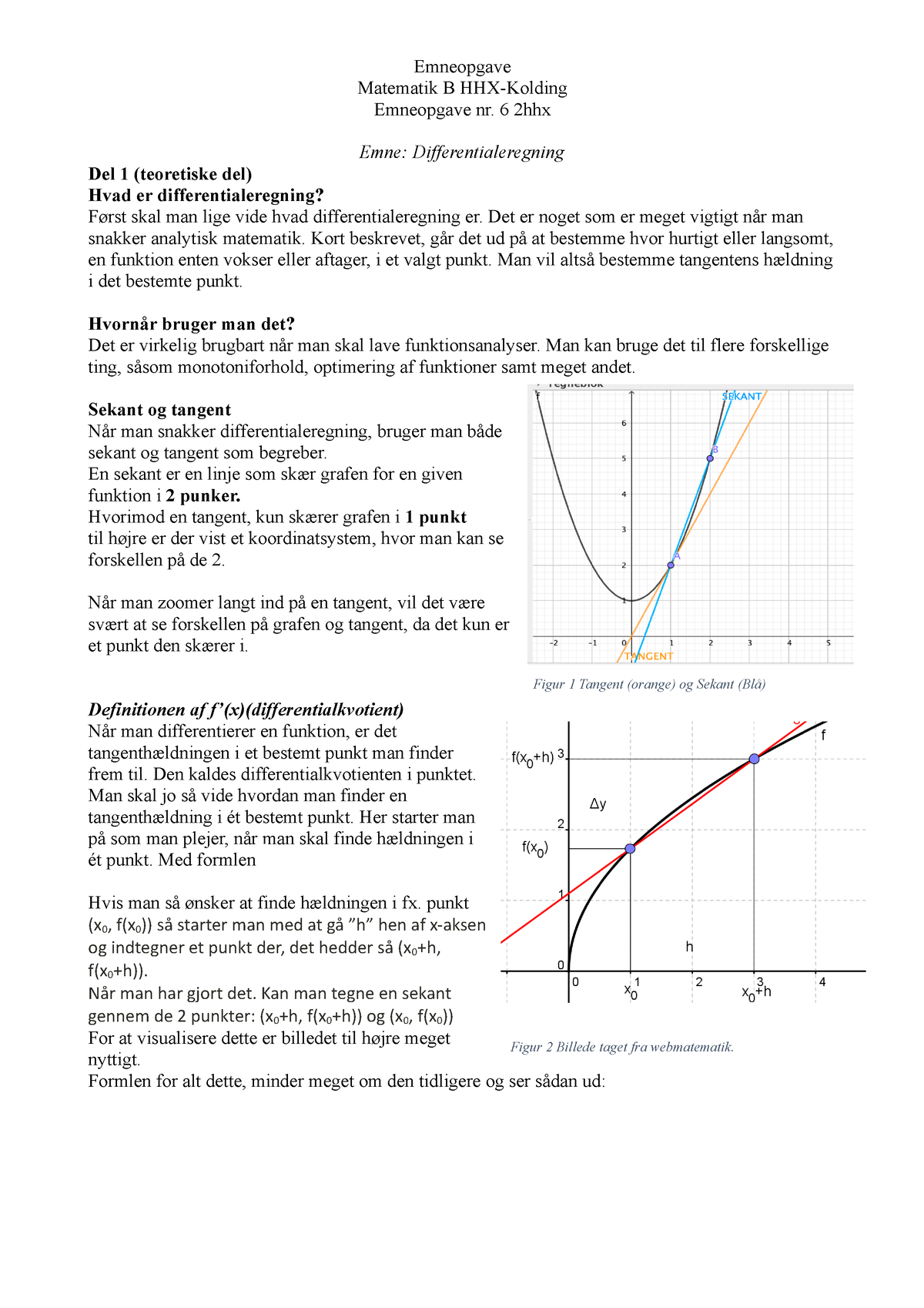 Emneopgave 6 - Differentialregning - Matematik B HHX-Kolding Emneopgave ...