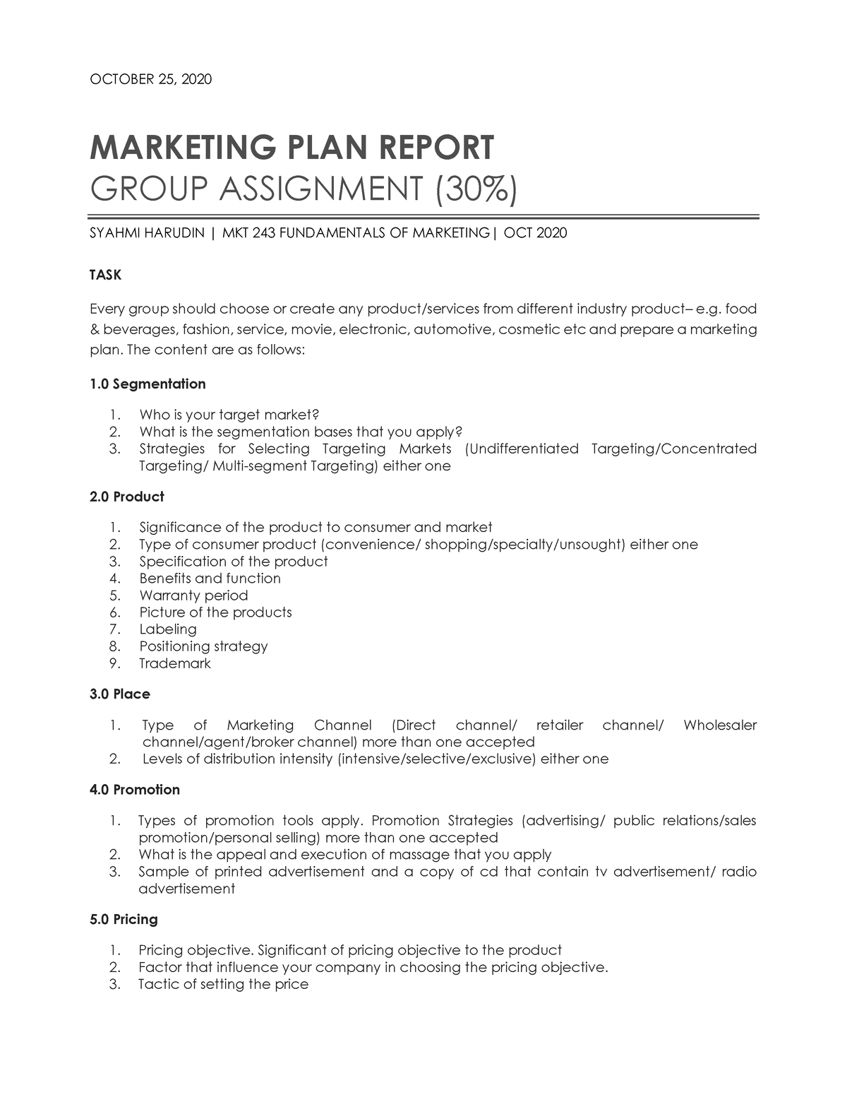 Marketing plan REPORT - OCTOBER 25, 2020 MARKETING PLAN REPORT GROUP ...