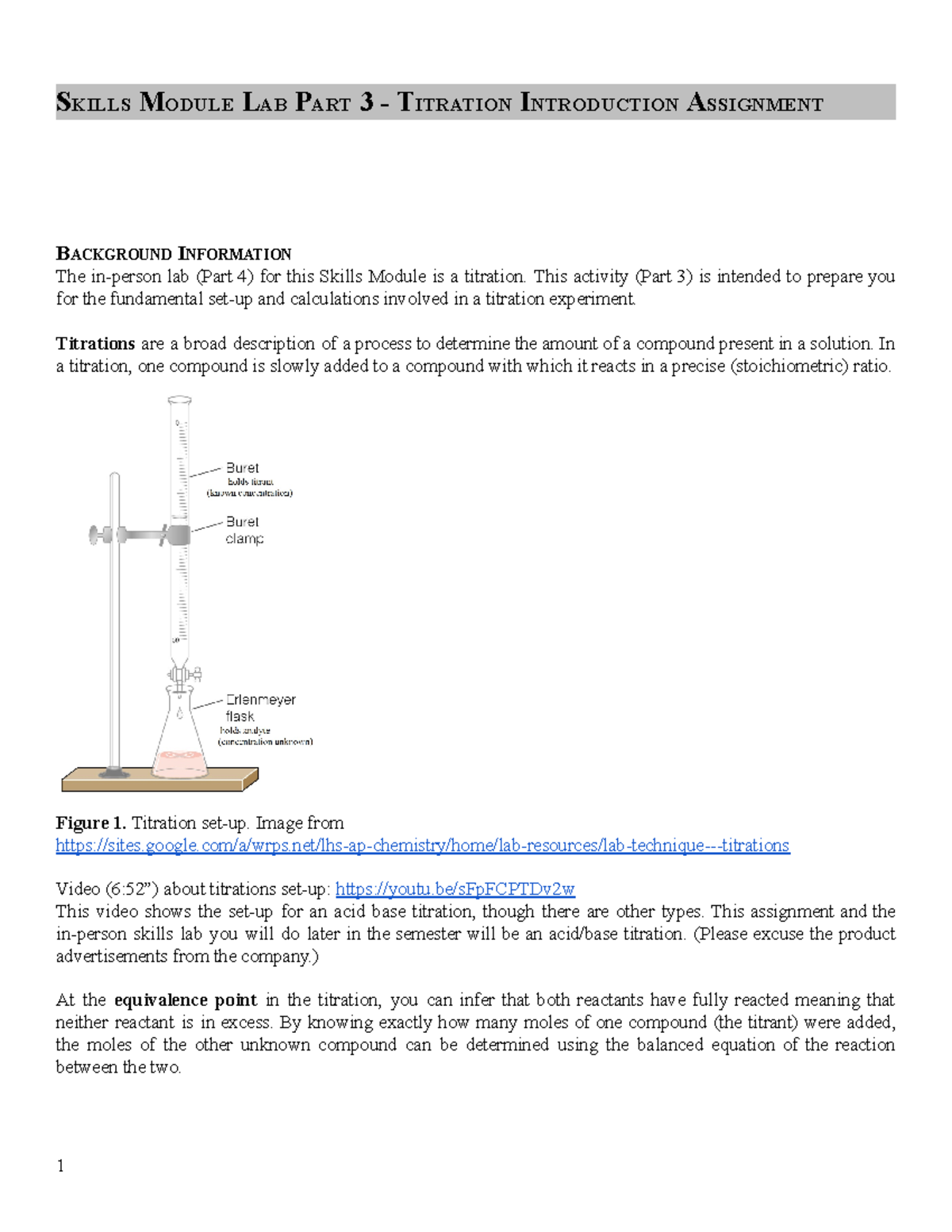 Skills Module Part 3 Titration Worksheet Template SKILLS MODULE LAB