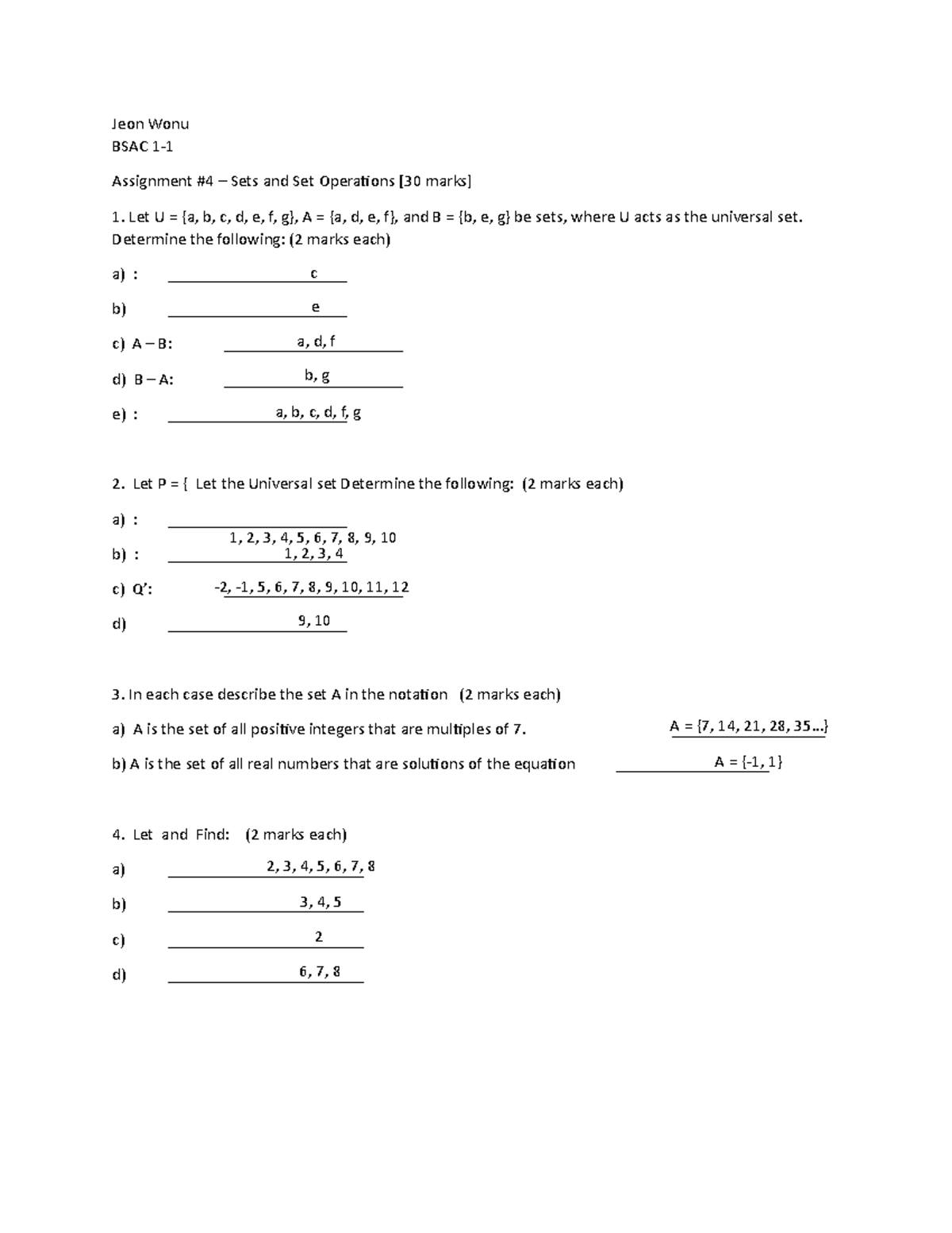 Assignment - 2 Sets And Set Operations - Mathematics In The Modern ...