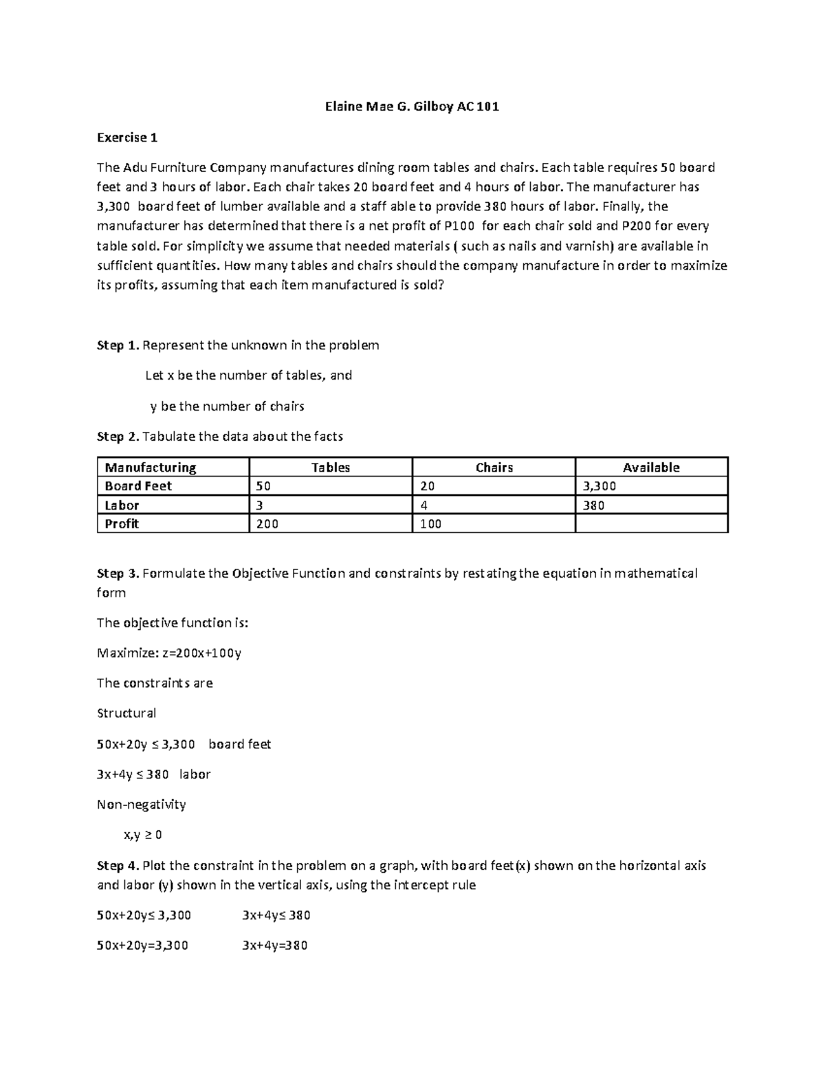 Exercise 1 and 2 None Elaine Mae G. Gilboy AC 101 Exercise 1 The Adu Furniture Company Studocu