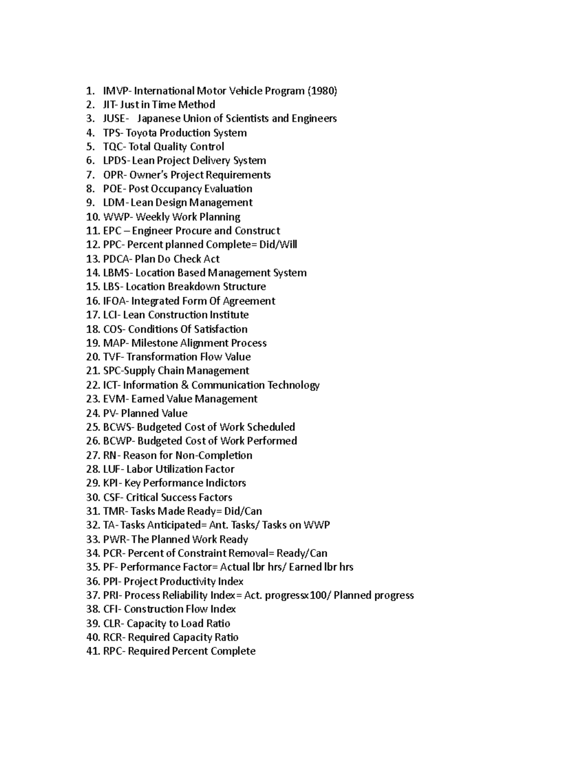 Acronyms - IMVP- International Motor Vehicle Program (1980) JIT- Just ...