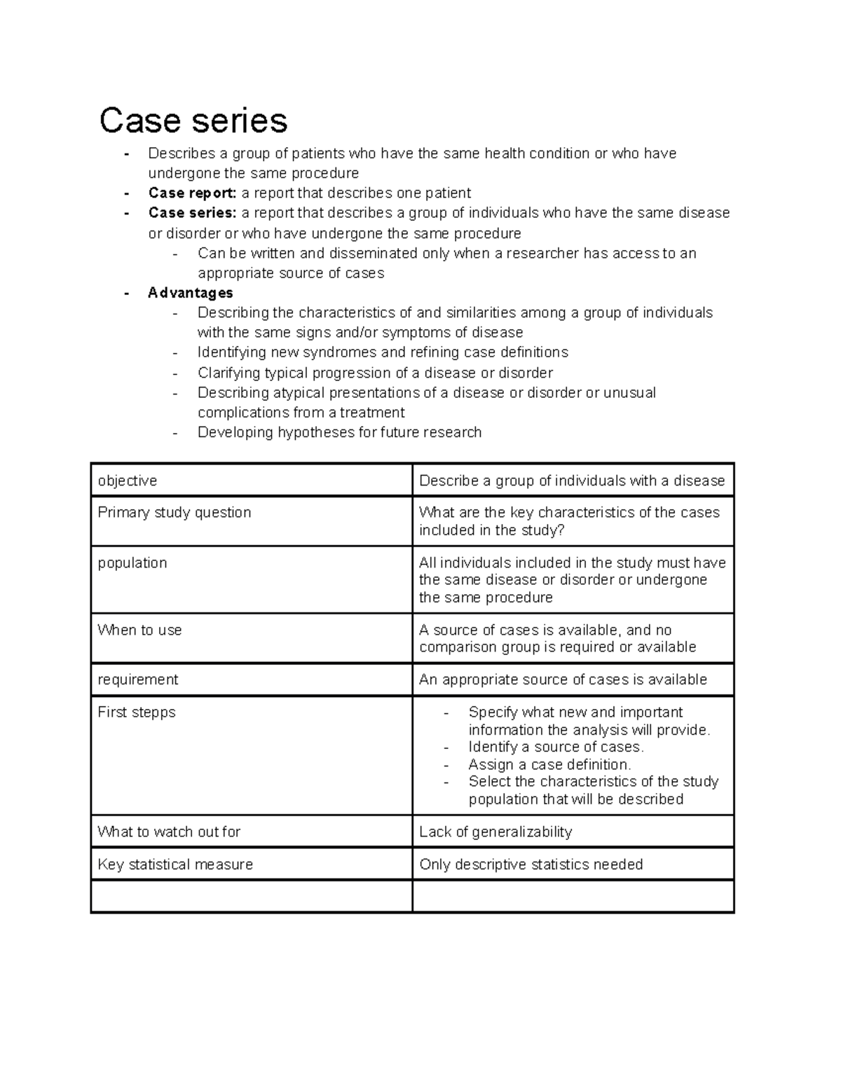 Chapter 8 - Case series Describes a group of patients who have the same ...