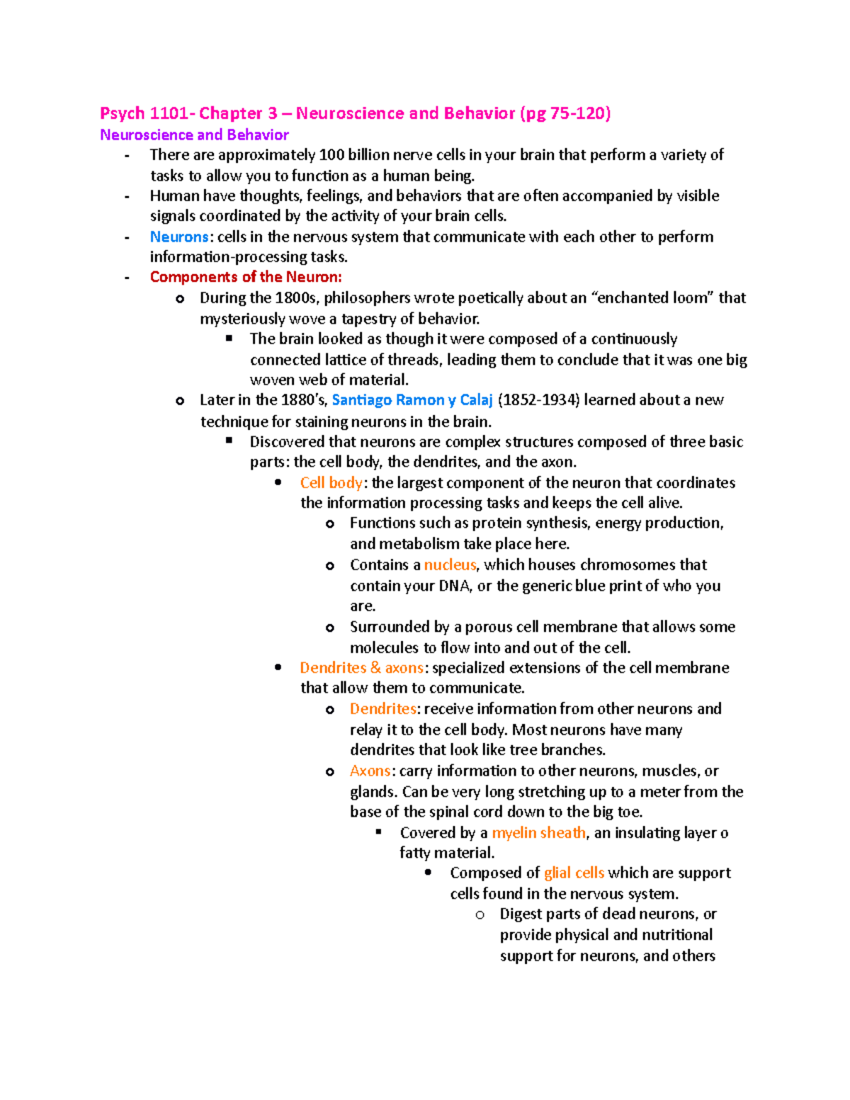 Chapter 3 Review - Psych 1101- Chapter 3 – Neuroscience And Behavior ...