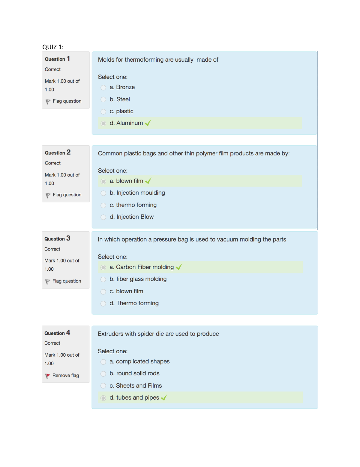 Advanced quizzes 1,2,3 Advance Manufacturing QUIZ 1 QUIZ 2 QUIZ