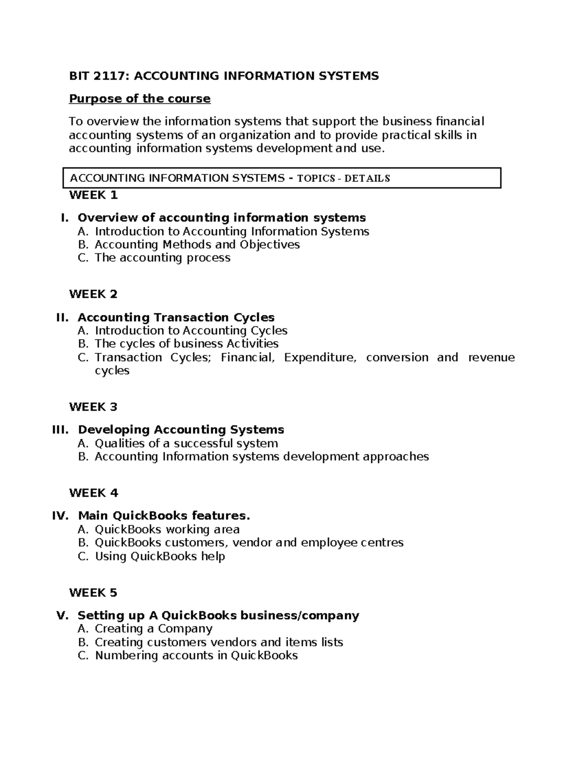 BIT 2117 Accounting Information Systems - BIT 2117: ACCOUNTING ...