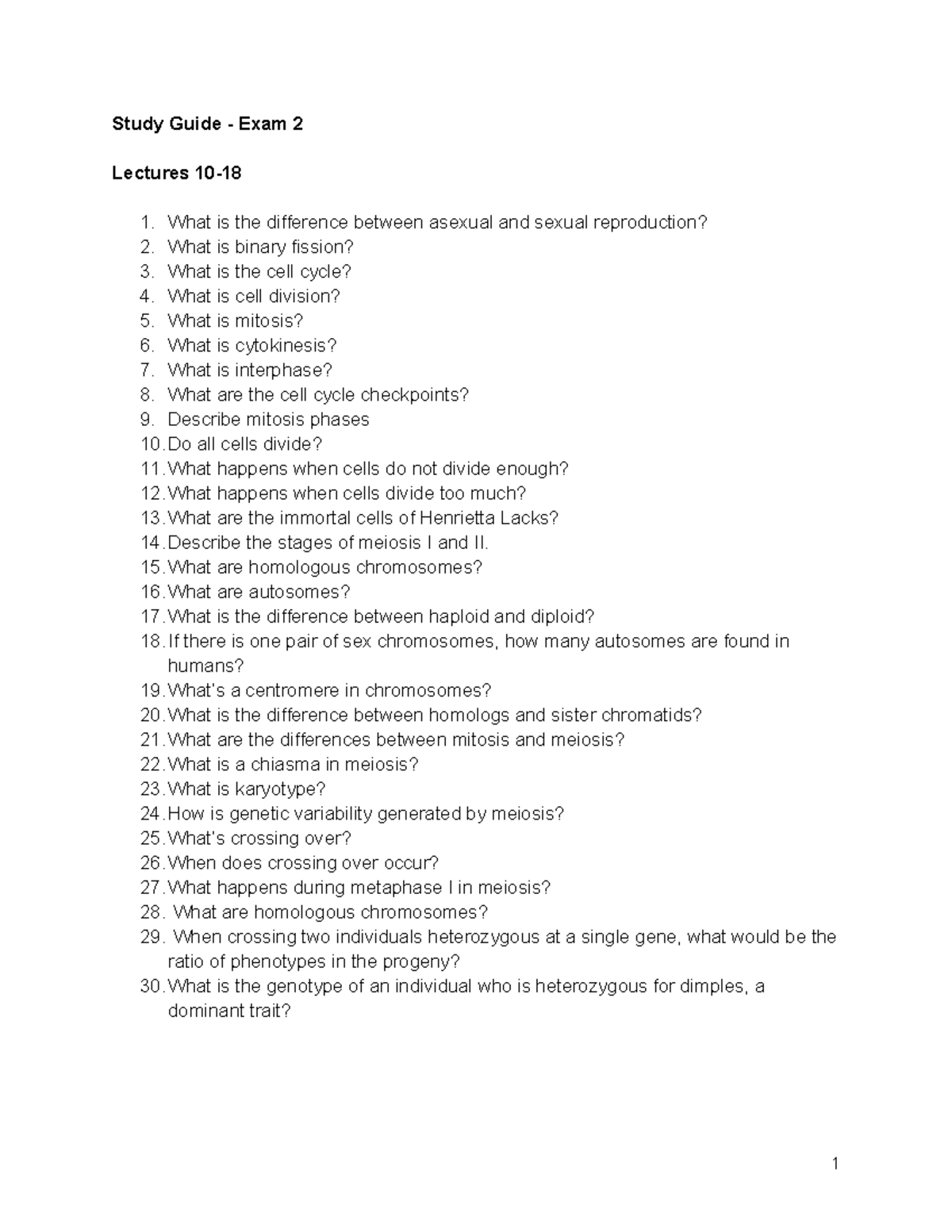 Study Guide - Exam 2 SP2023 - Study Guide - Exam 2 Lectures 10- 1. What ...