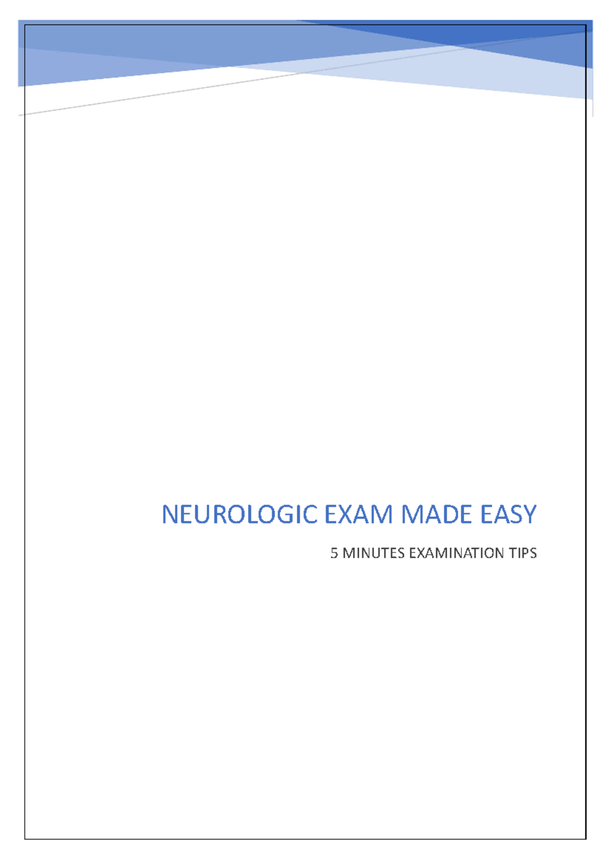 Neurologic examination - NEUROLOGIC EXAM MADE EASY 5 MINUTES ...