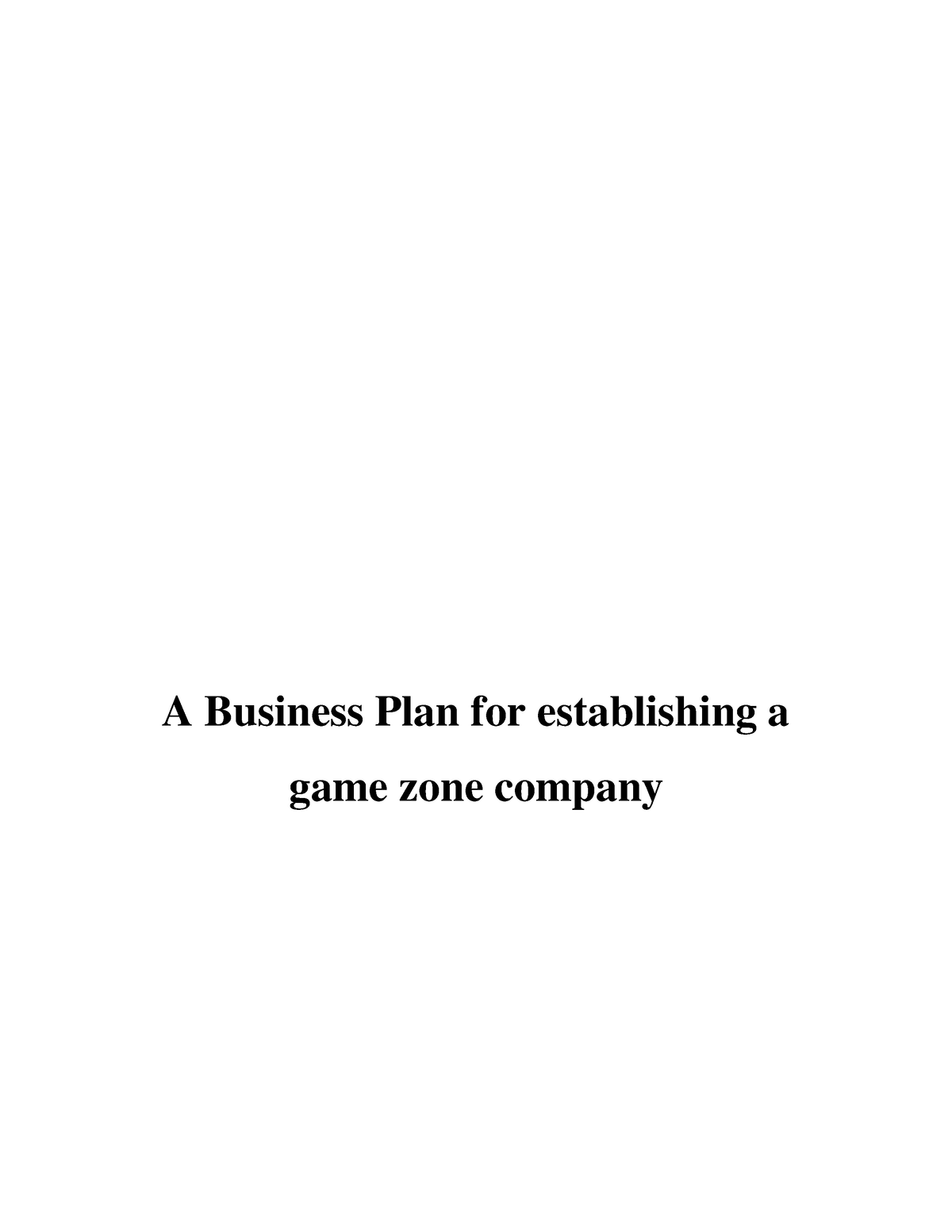 game zone business plan pdf in ethiopia