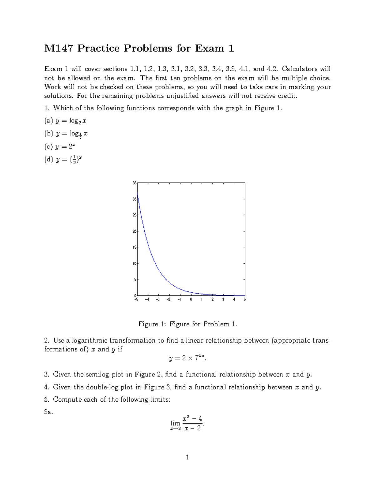 Practical - Practice Problems Exam 1 - M147 Practice Problems for Exam ...