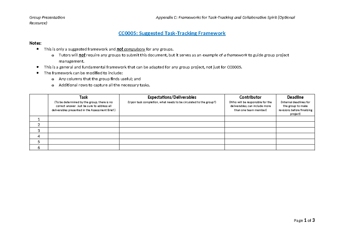Appendix C - Frameworks for Task-Tracking and Collaborative Spirit ...