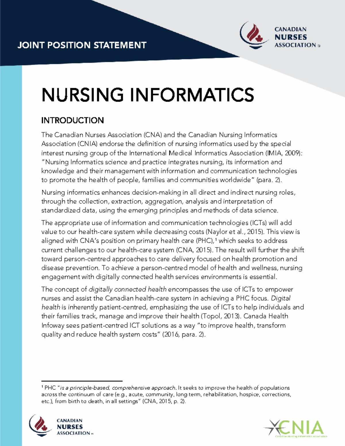 Nursing informatics joint position statement - JOINT POSITION STATEMENT ...