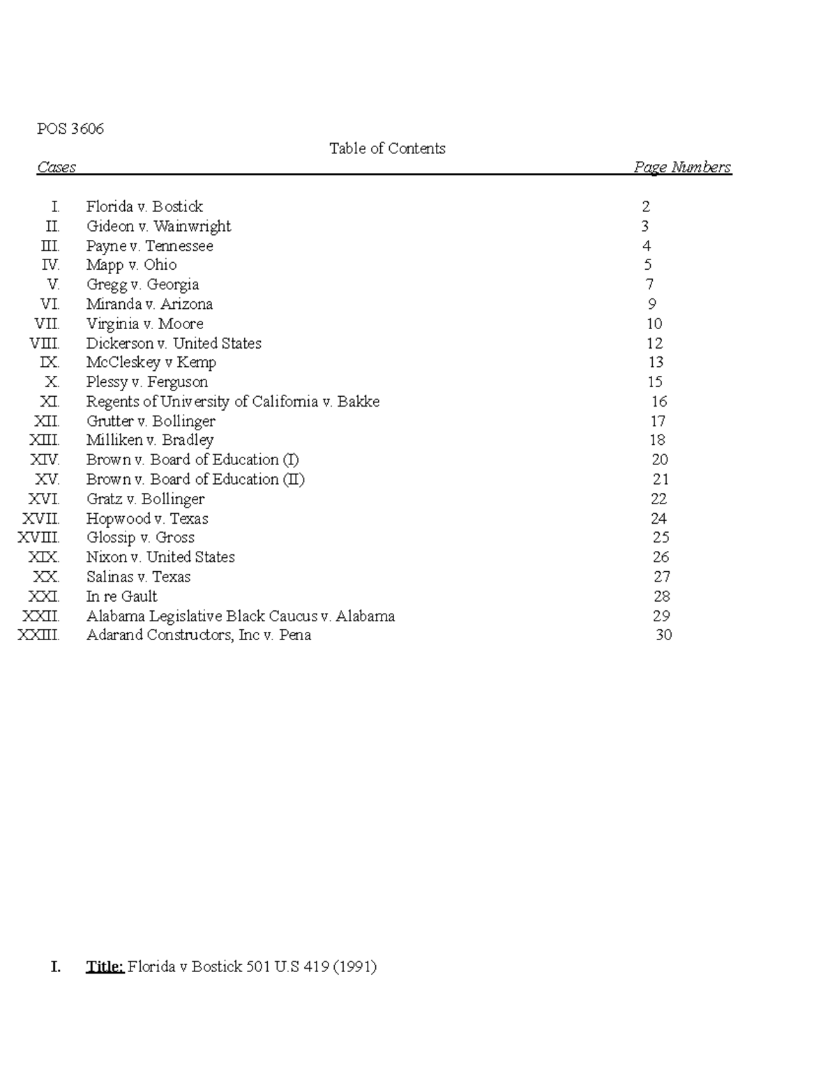 Briefs Pt 1 Table Of Contents Pos I Florida V Bostick Cases Page Numbers Ii Gideon V 