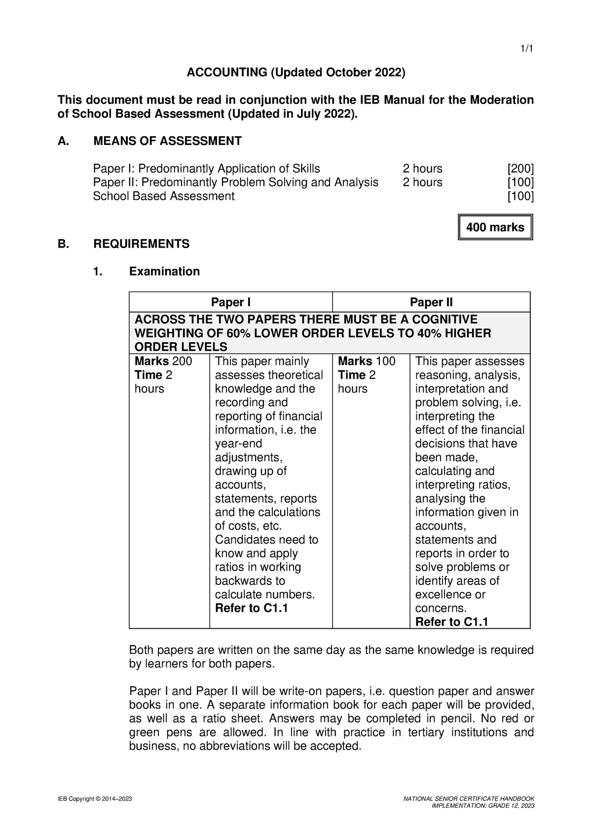 1. Accounting SAGs 2023 (Updated Oct 2022) IEB Copyright © 2014 2023