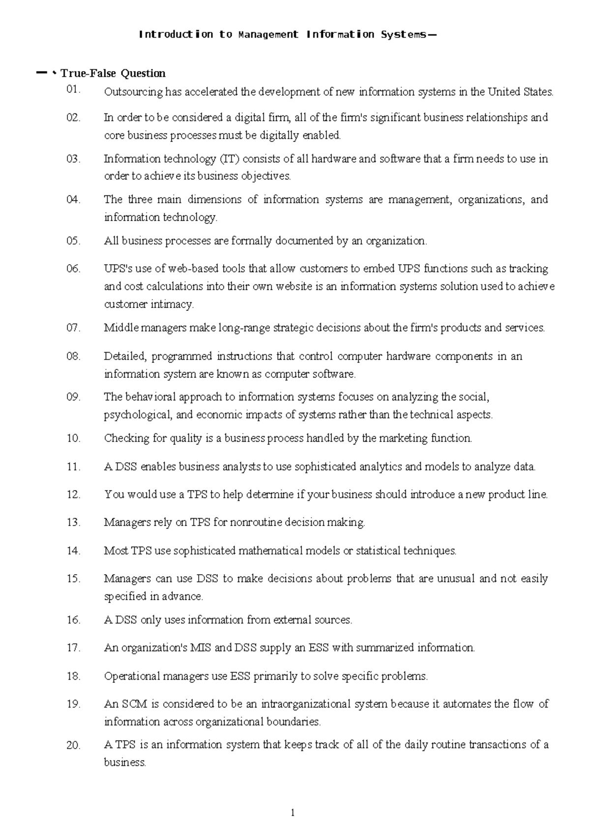 Database Quiz1 D a t ab as e Q u i z 1 一、TrueFalse Question 01