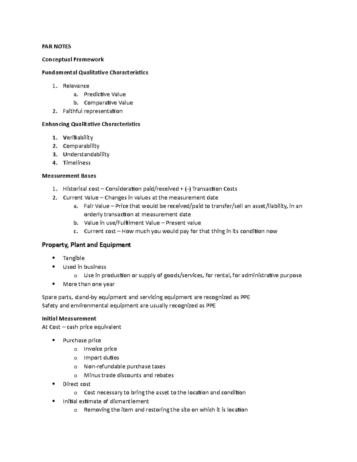 FAR Notes - FAR - FAR NOTES Conceptual Framework Fundamental ...