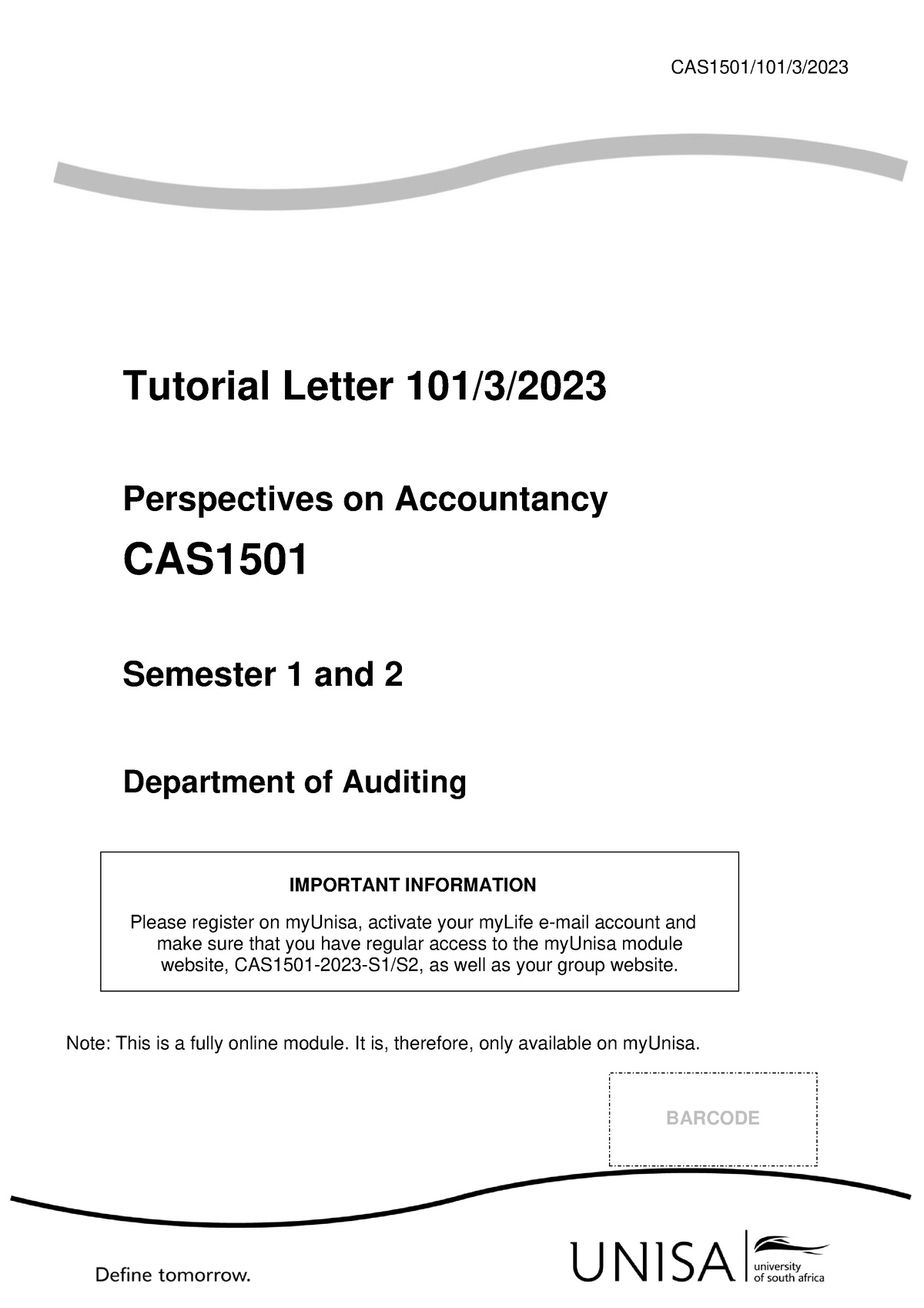 TL101 3-2023-CAS1501 - Tutorial - CAS1501/101/3/ Tutorial Letter 101/3 ...