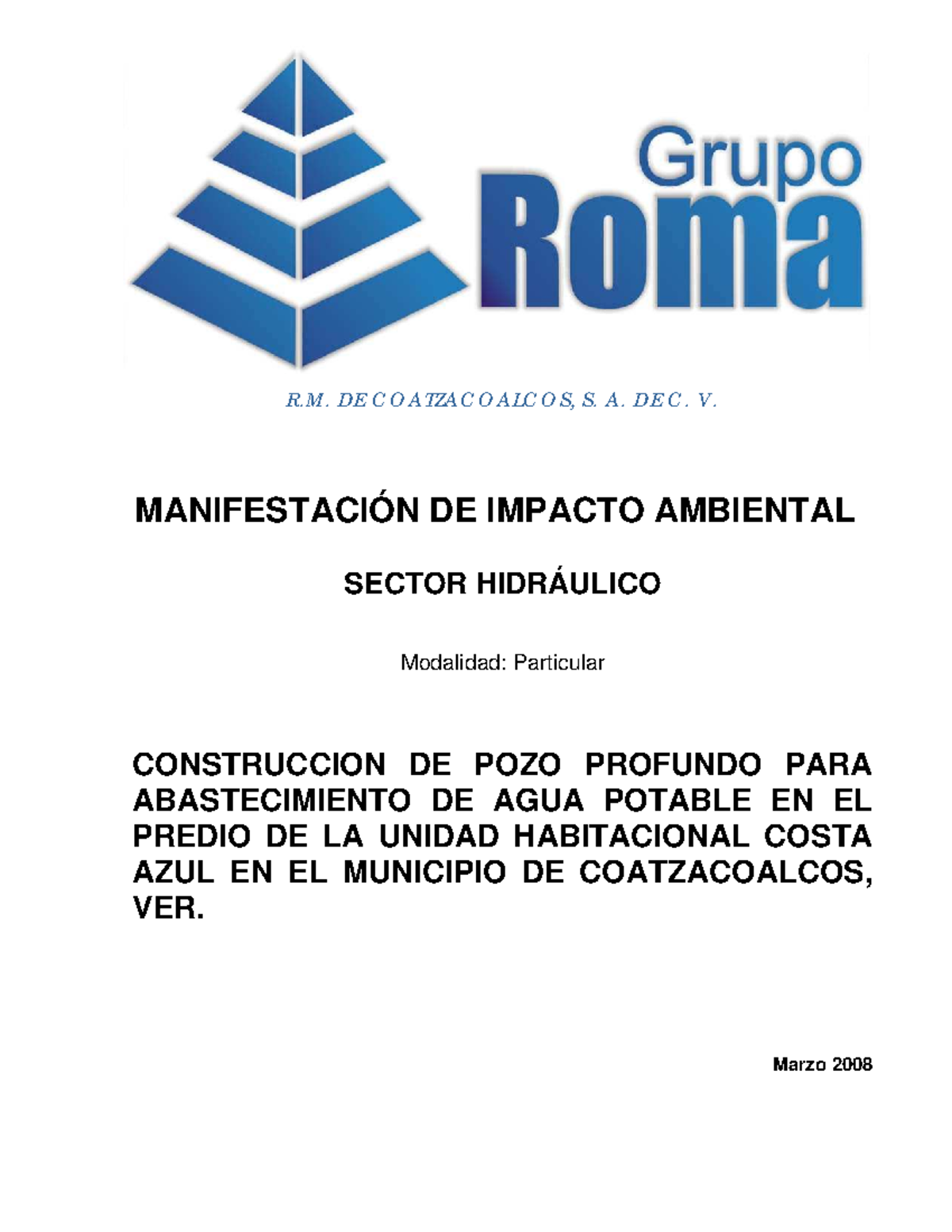 Construccion DE POZO Profundo PARA Abast - MANIFESTACIÓN DE IMPACTO ...