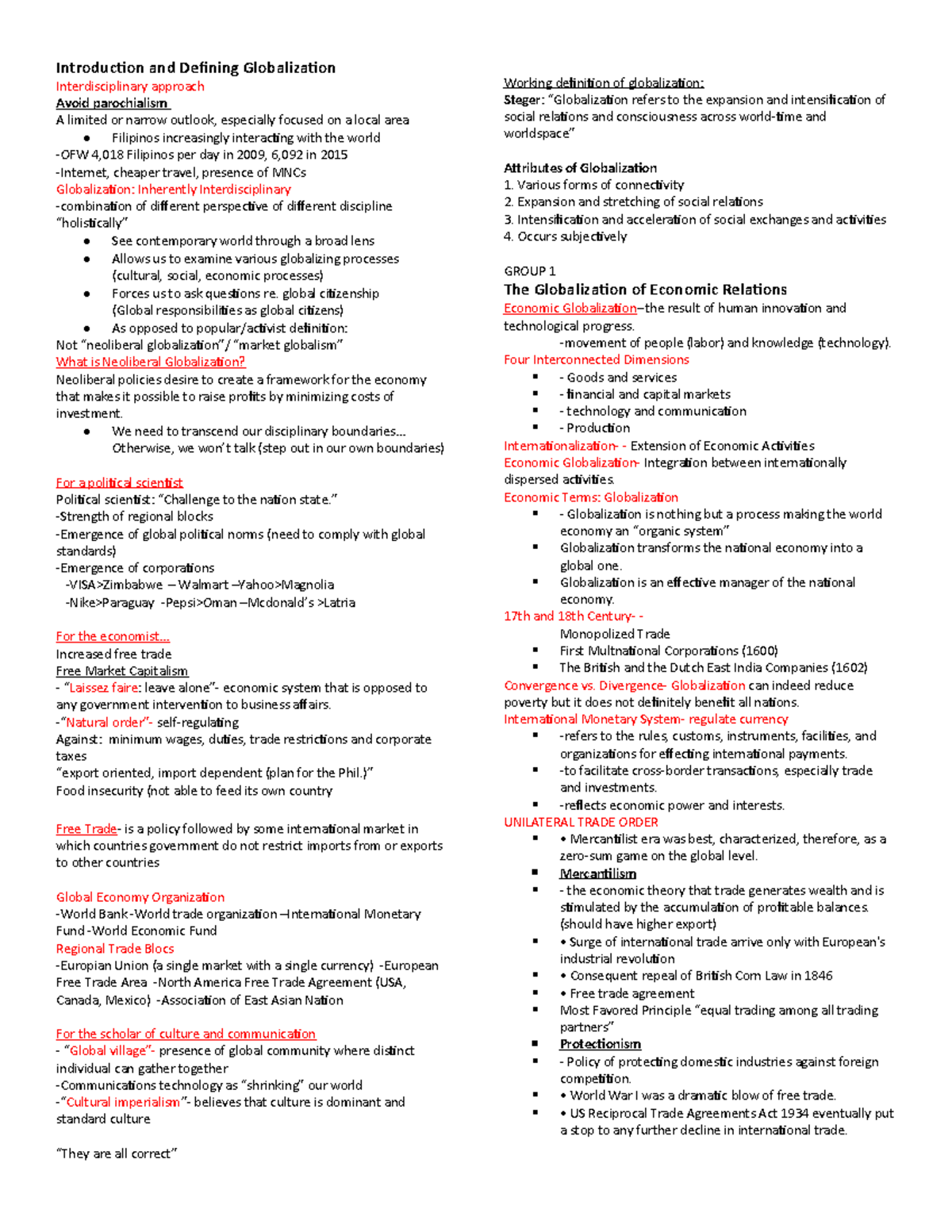 CONTEMPORARY WORLD REVIEWER - Introduction and Defining Globalization ...