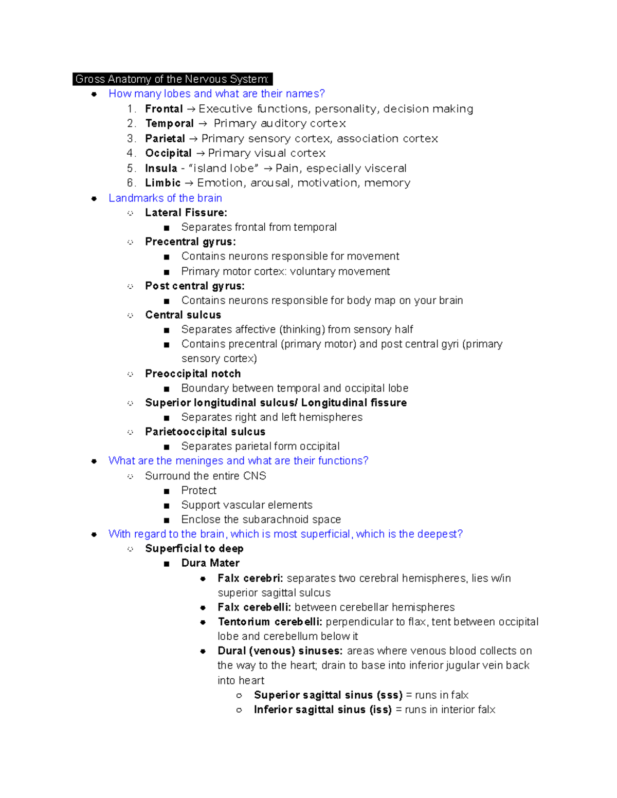 Anatomy # 1 Learning Objectives - Gross Anatomy of the Nervous System ...