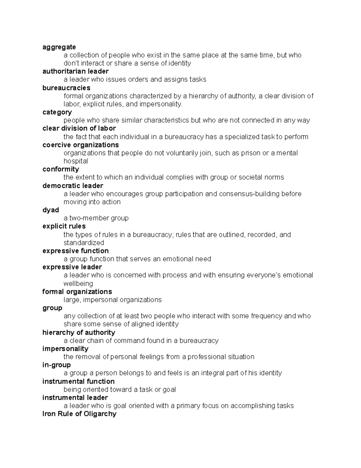 Chapter 6 Vocab - aggregate a collection of people who exist in the ...