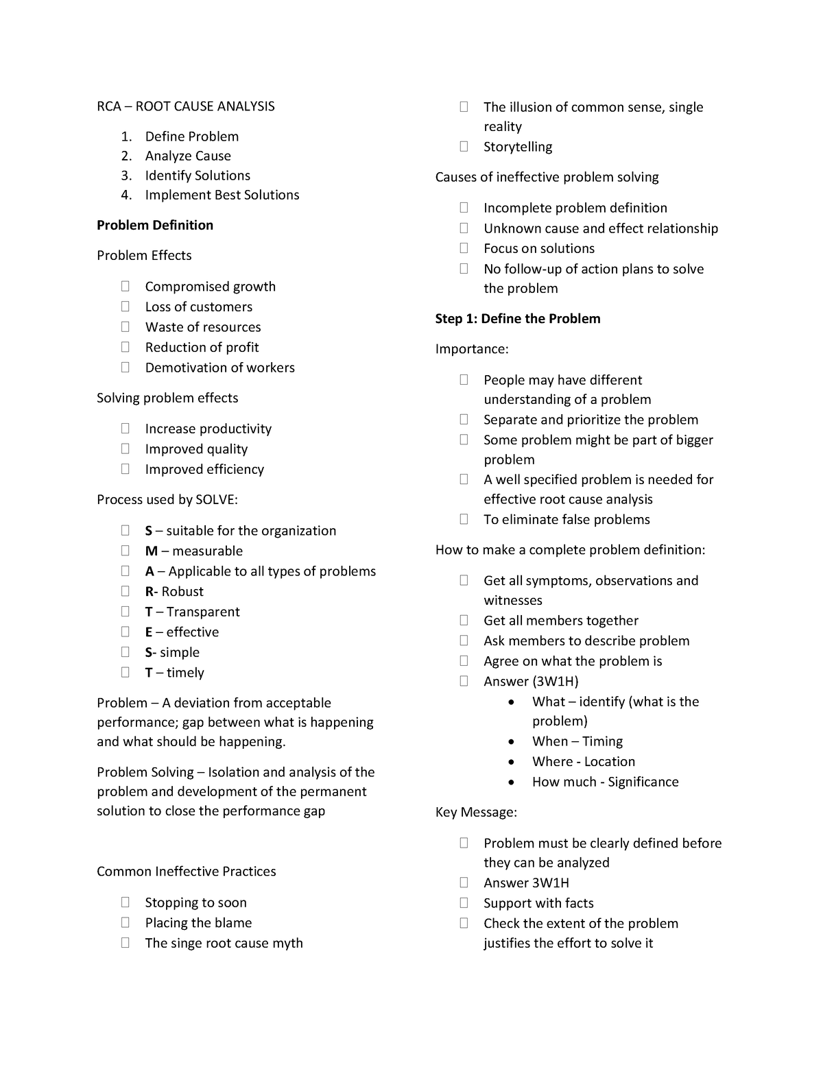 Root Cause Analysis Reviewer - Rca – Root Cause Analysis Define Problem 