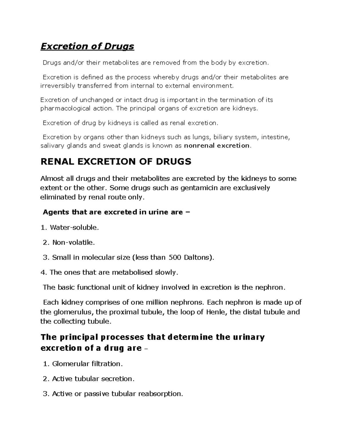 Excretion of Drugs - Excretion of Drugs Drugs and/or their metabolites ...