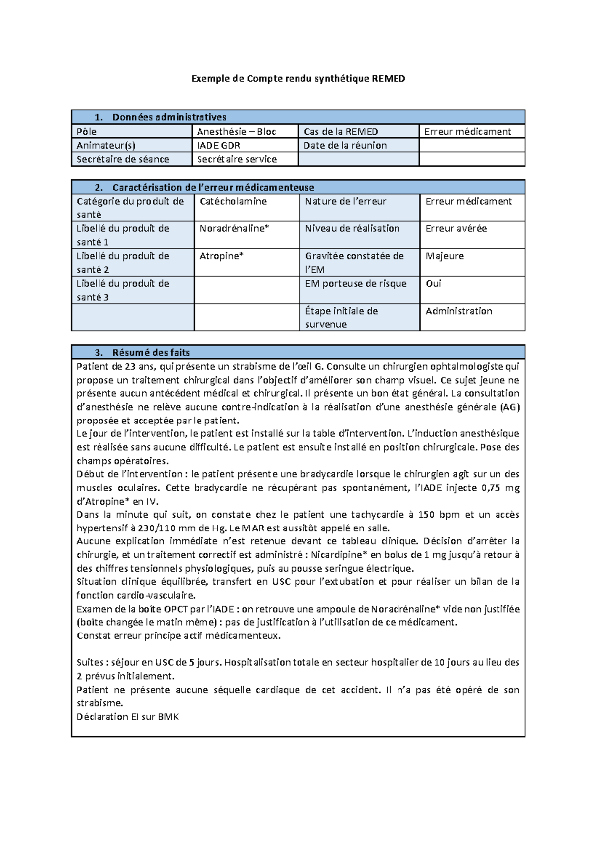Exemple de Compte rendu synthétique Remed - Exemple de Compte rendu ...