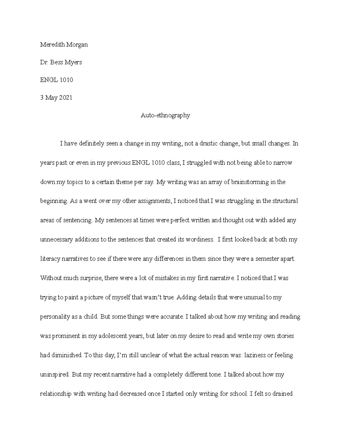 Autoethnography reflection of my writing styles over the years