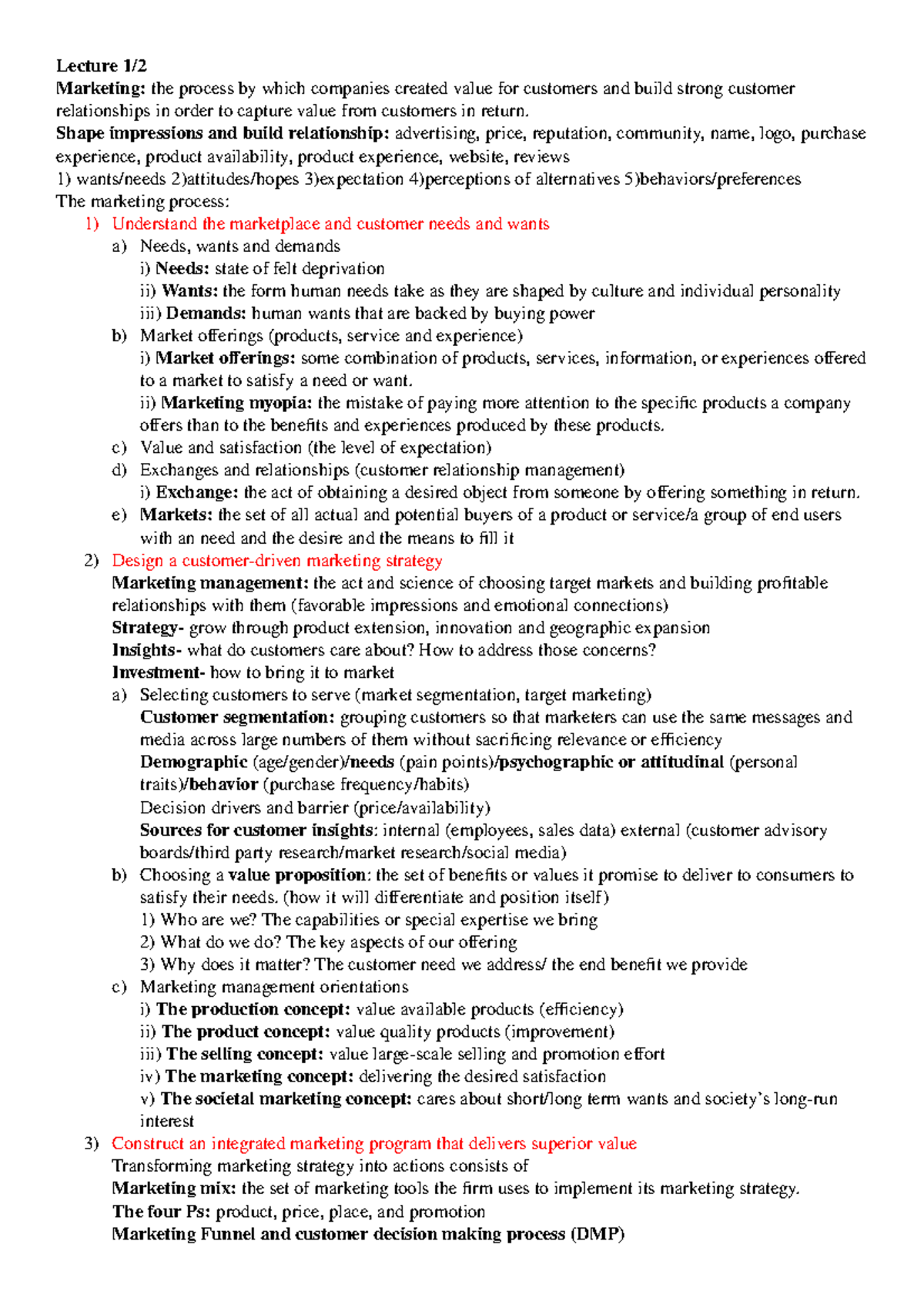 Module 3 marketing notes - Lecture 1/ Marketing: the process by which ...