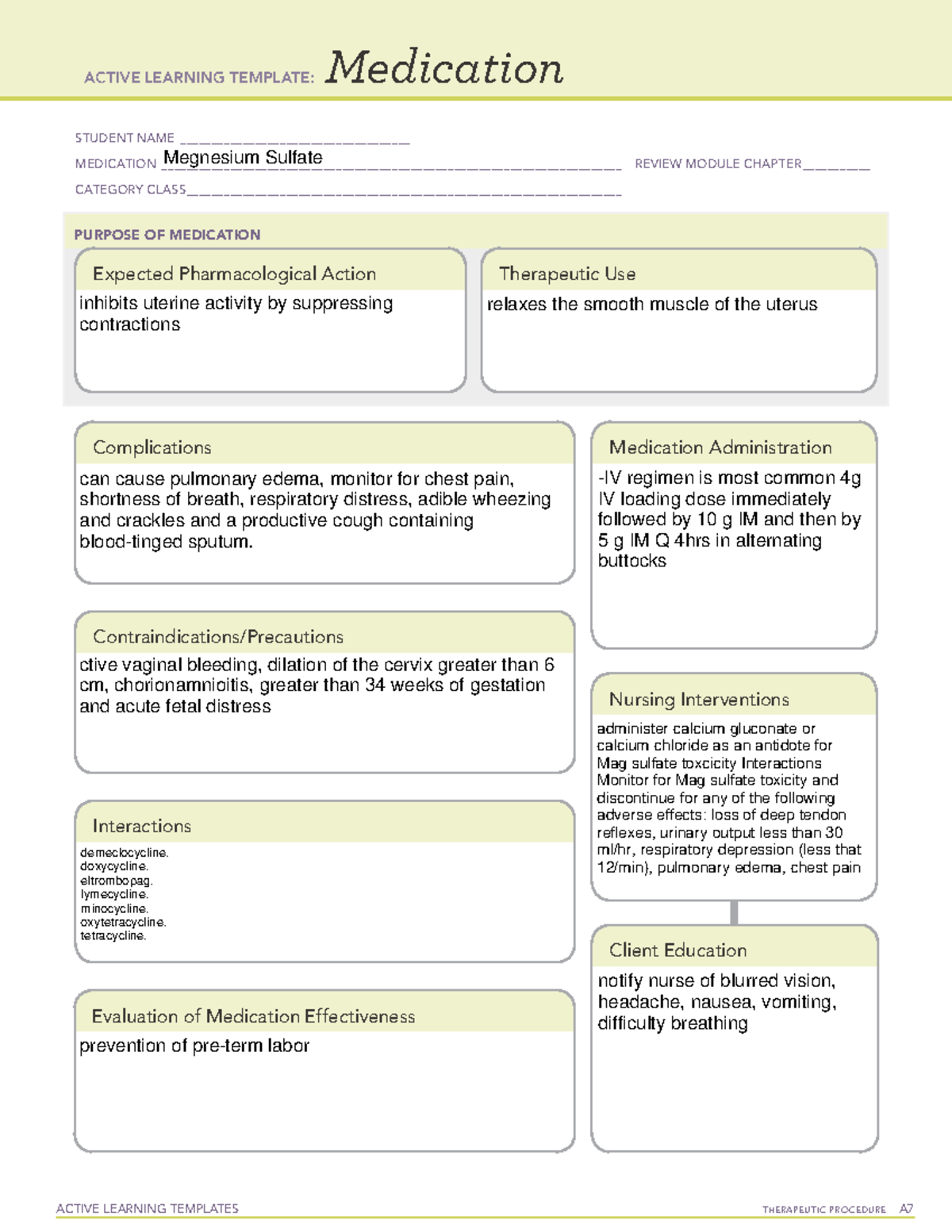 Megnesium sulfate medication template - ACTIVE LEARNING TEMPLATES ...