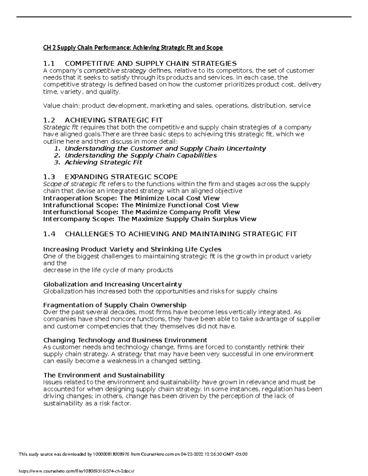 374 ch 2 - Scom 374 chapter 2 - CH 2 Supply Chain Performance ...