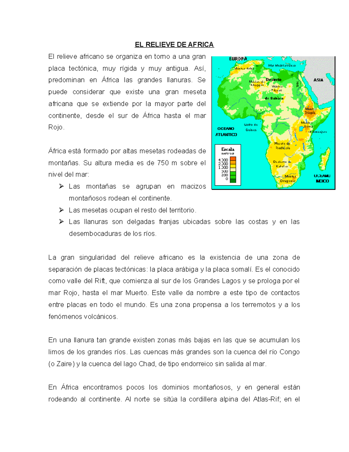 EL Relieve DE Africa - EL RELIEVE DE AFRICA El relieve africano se ...