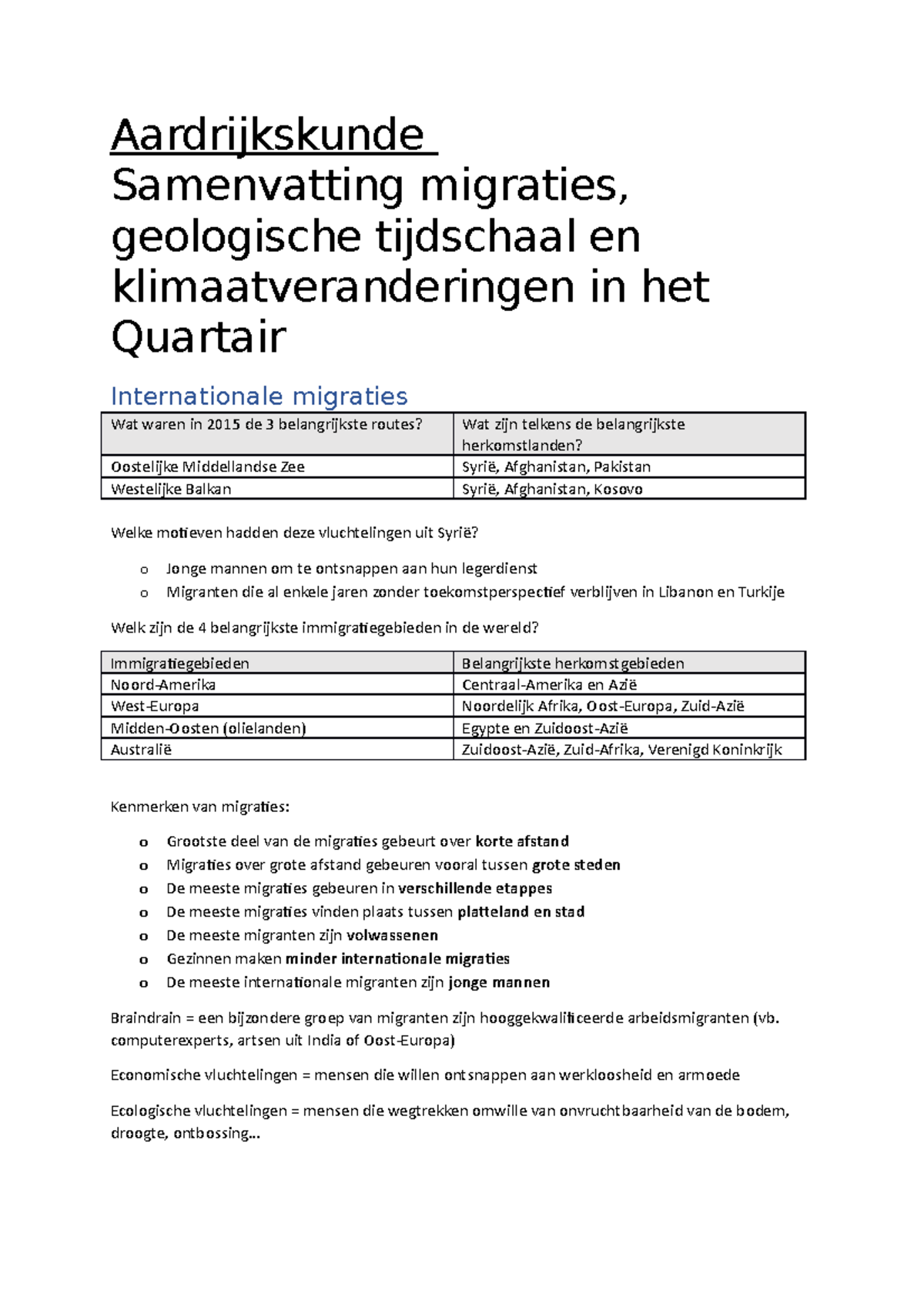 Samenvatting Aardrijkskunde - Aardrijkskunde Samenvatting Migraties ...