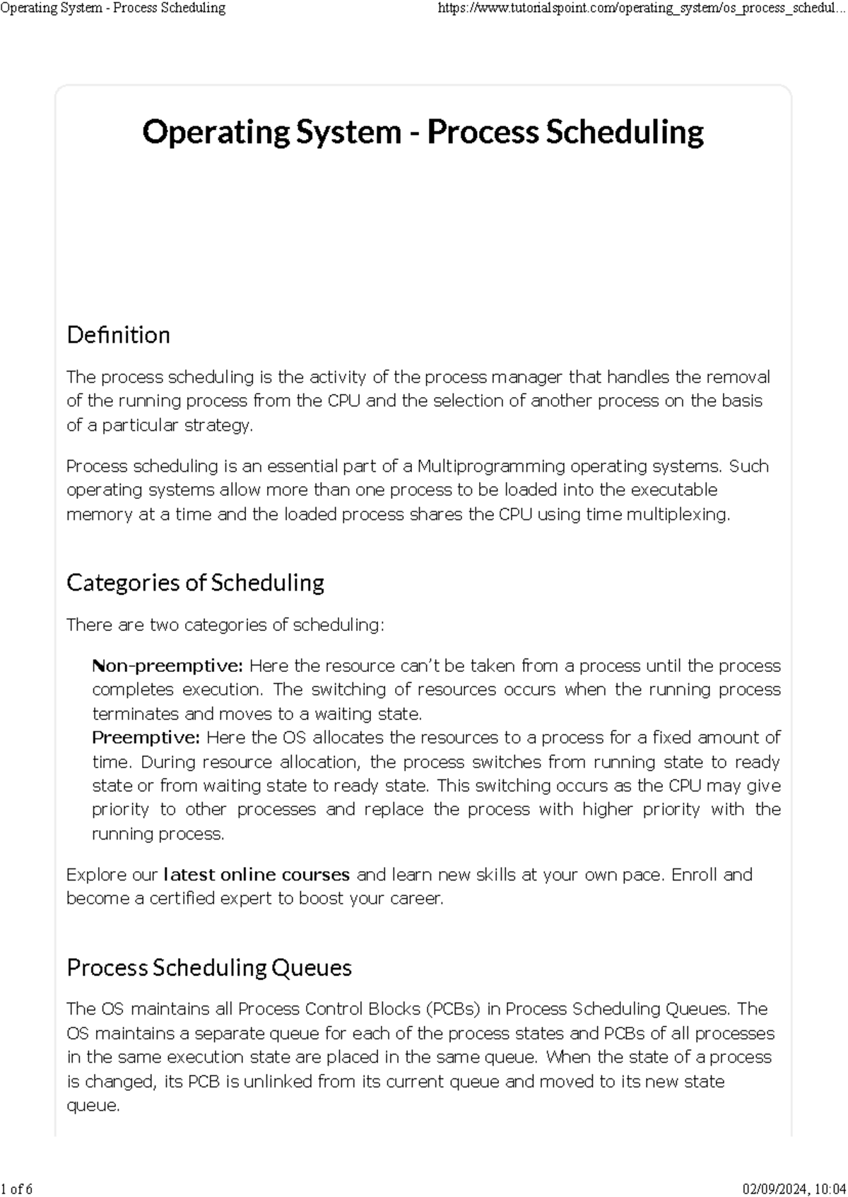 Operating System - Process Scheduling - Operating System - Process ...