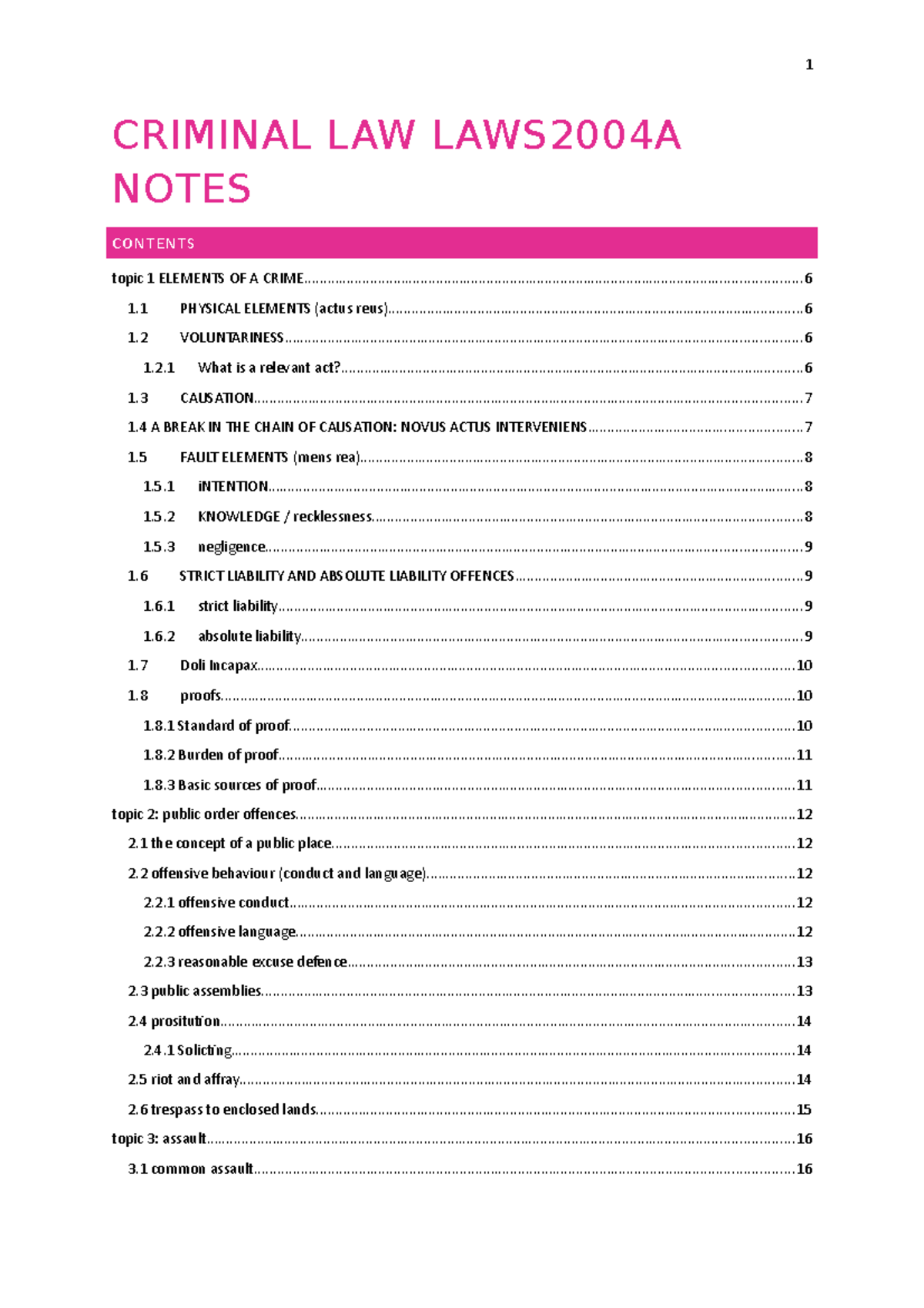 LAWS2004 A & B Crim Law Study Notes 2018 - CRIMINAL LAW LAWS2004A NOTES ...