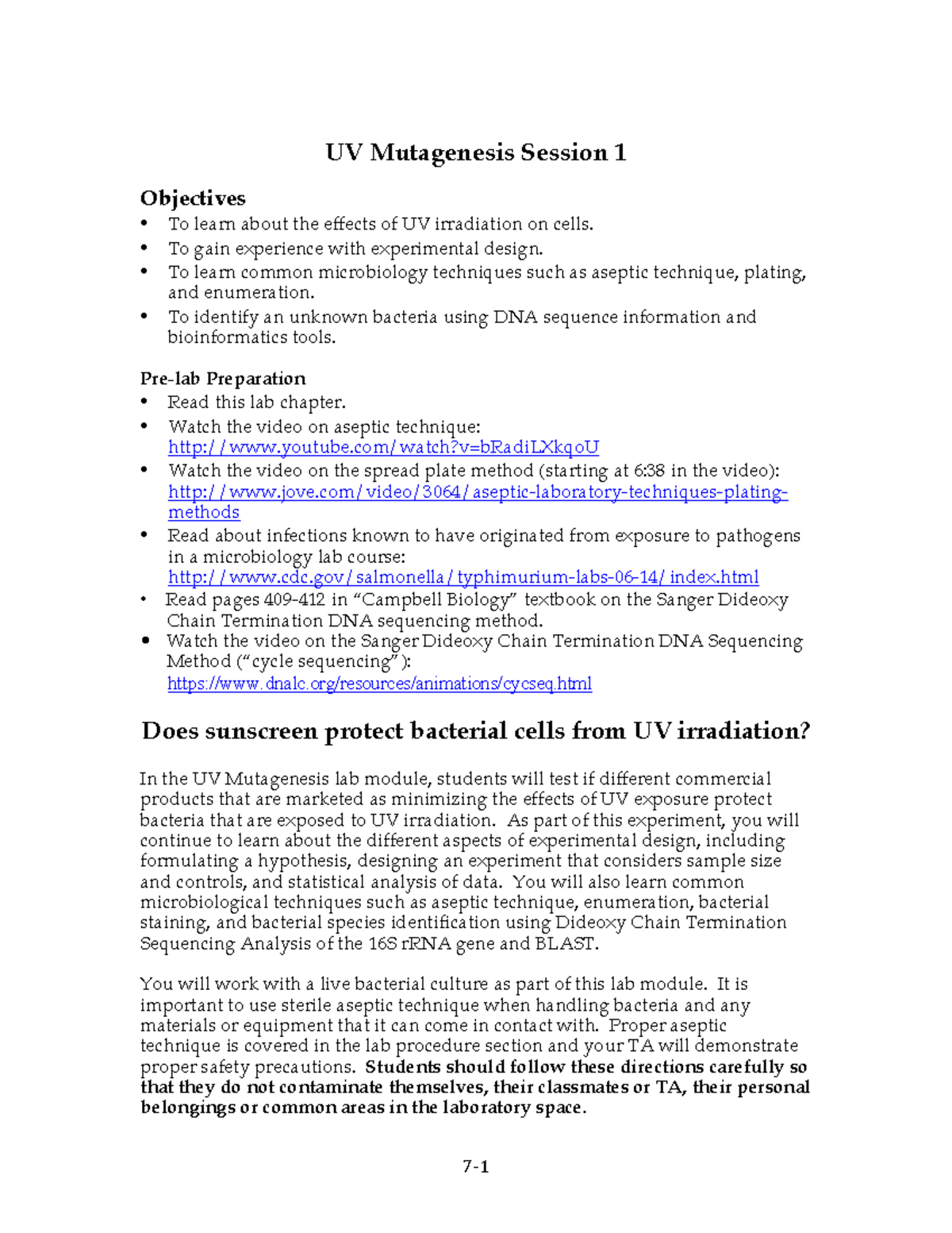 Ch 7 Uv Mutagenesis Session 1 F16 Uv Mutagenesis Session 1 Objectives To Learn About The Effects Studocu