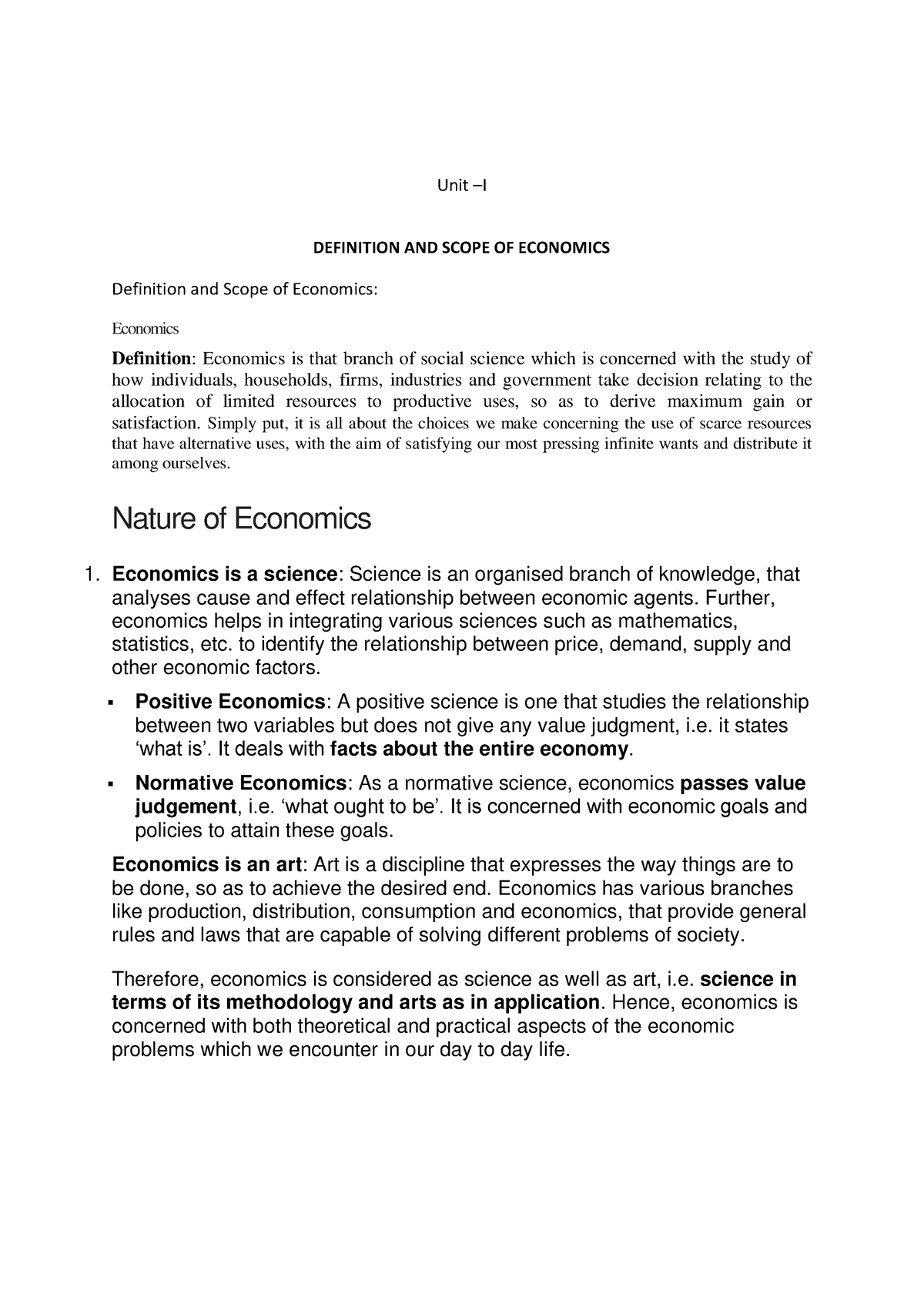 Meaning Definition And Scope Of Economics