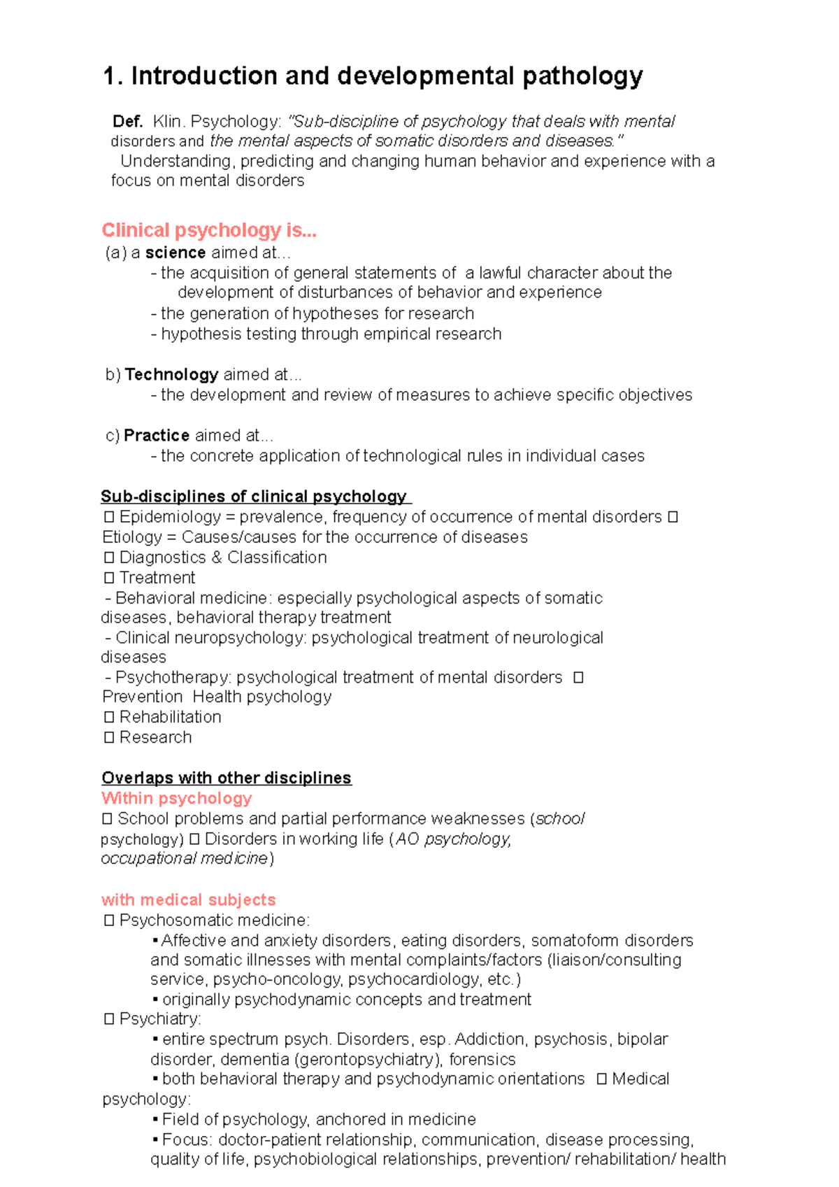 Summary 1 Introduction and developmental psychology - 1. Introduction ...