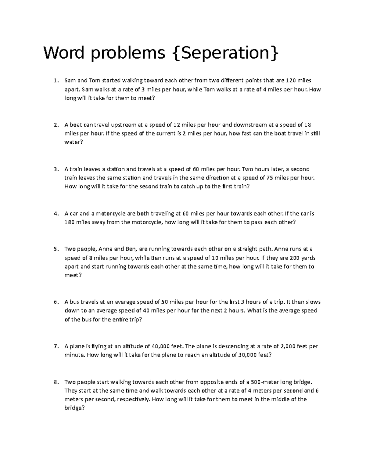 Word problems - self-made worksheet for fluid mechanics - Word problems ...