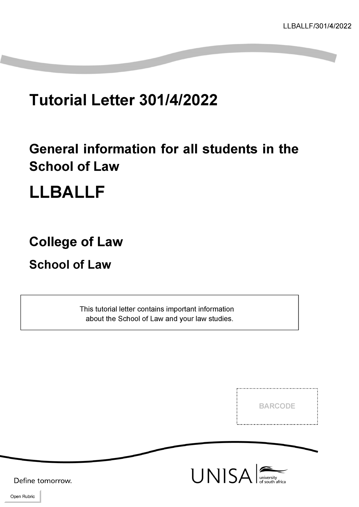 CPR3701 Tutorial Letter 301 - LLBALLF/301/4/ 2022 1 Tutorial Letter 301 ...